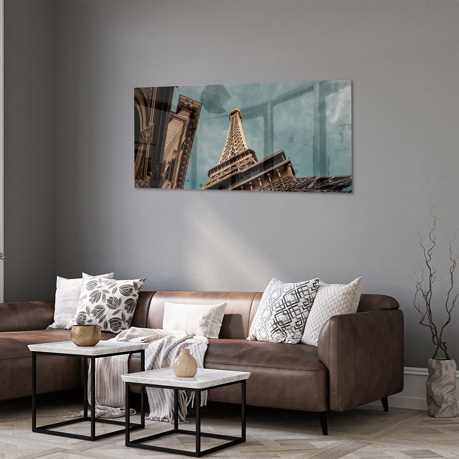 Glas schilderij van de Eiffeltoren met een luxe uitstraling