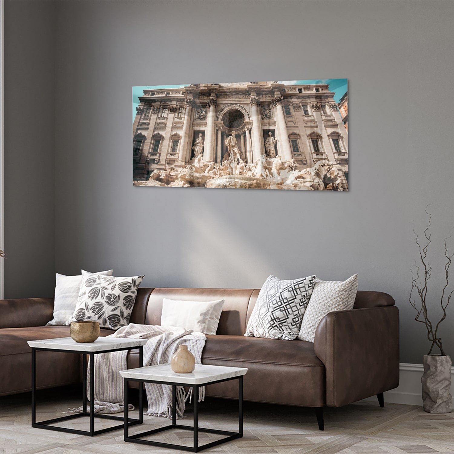 Glazen schilderij van de Trevi-fontein in Rome, prachtig weergegeven.