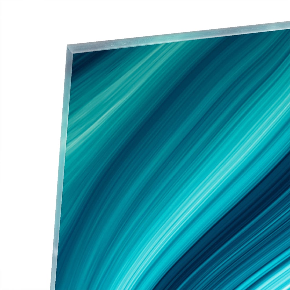 Moderne glazen schilderij met blauwe en groene golven aan de muur