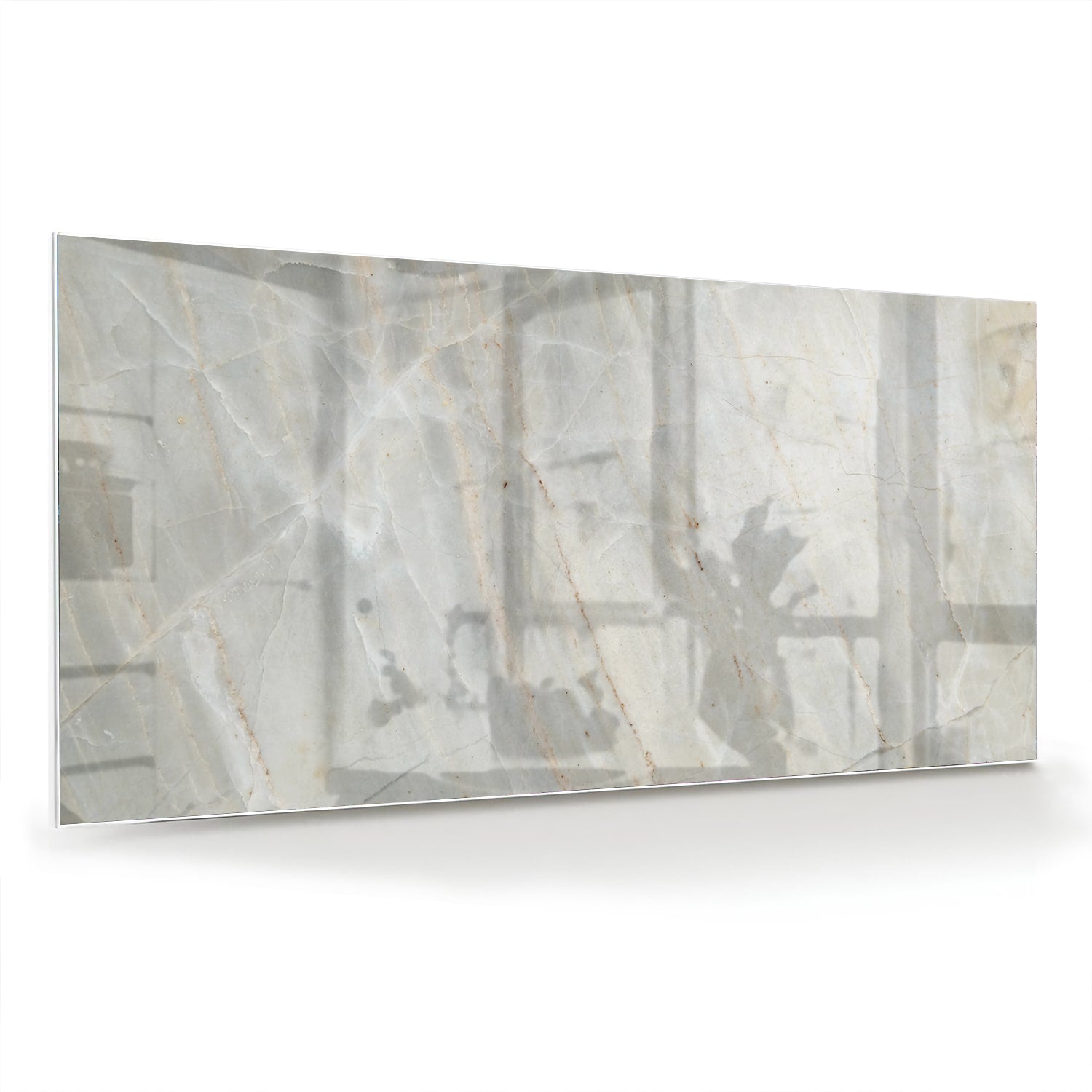 Glazen schilderij met abstracte marmeren figuren, perfect voor interieurdecoratie.