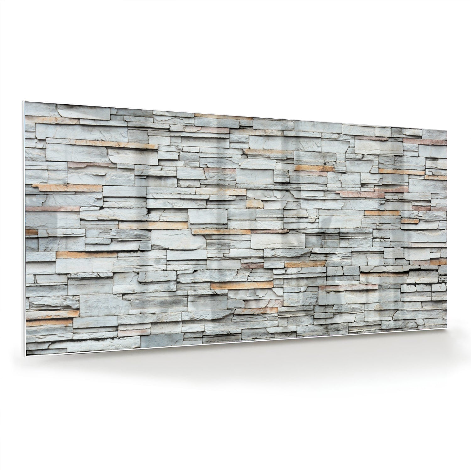 Moderne glazen schilderij met grijze textuur hangt aan de muur.