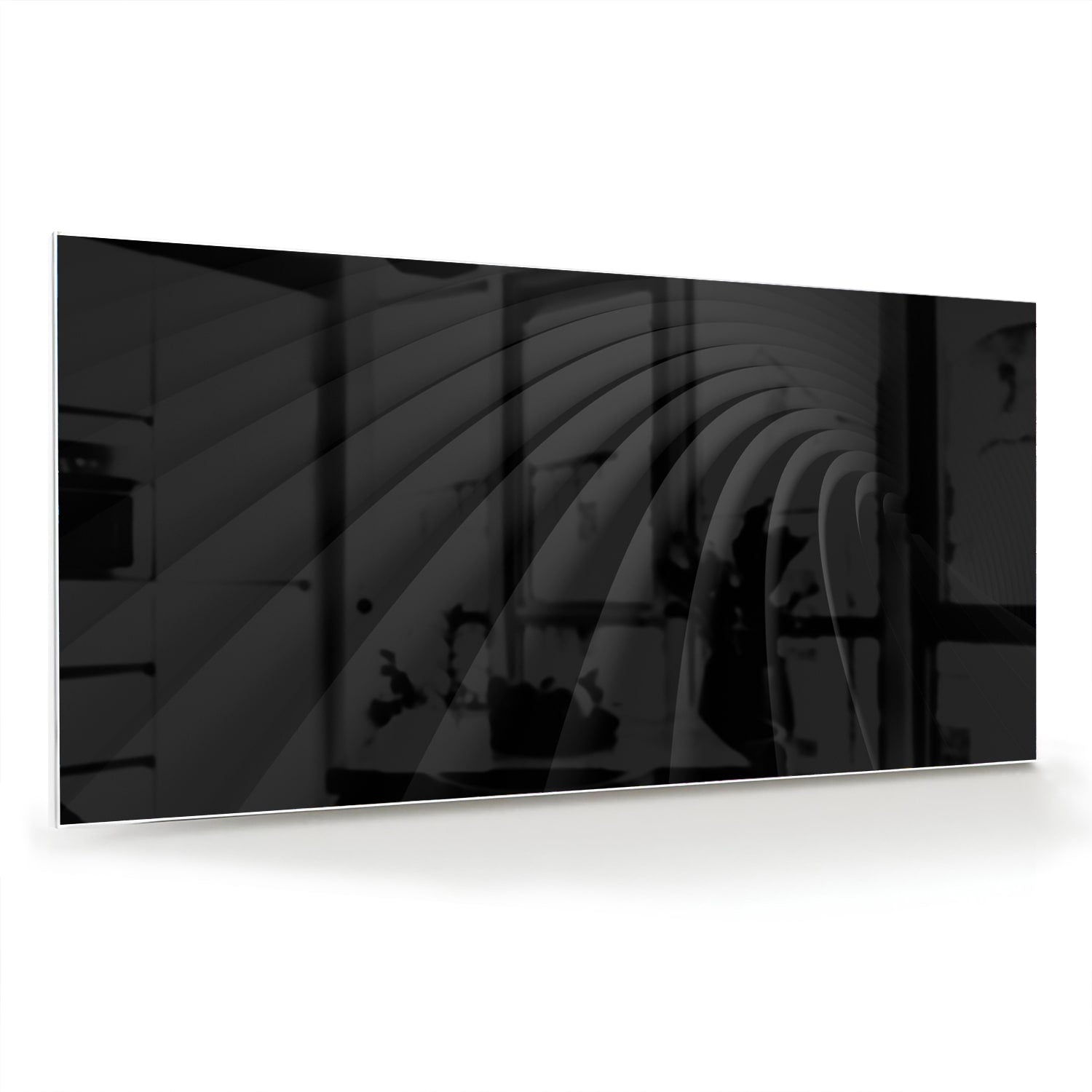 Zwart glazen schilderij aan de muur in een modern interieur