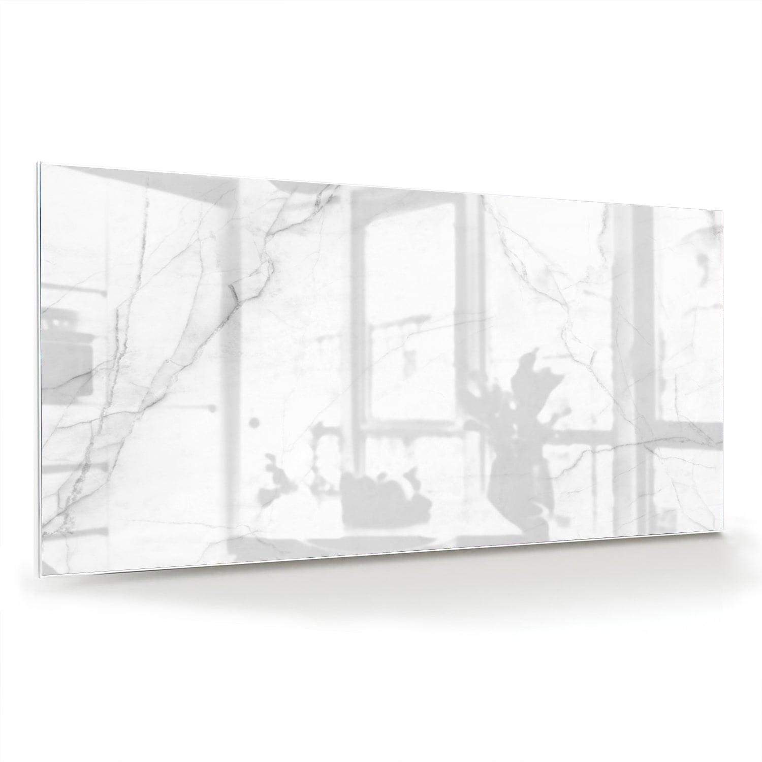 Minimalistisch glazen schilderij met marmerstructuren in moderne woonkamer
