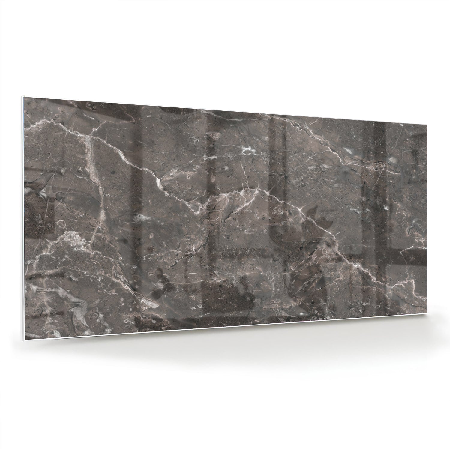 Glazen schilderij met marmerdesign in een moderne woonkamer