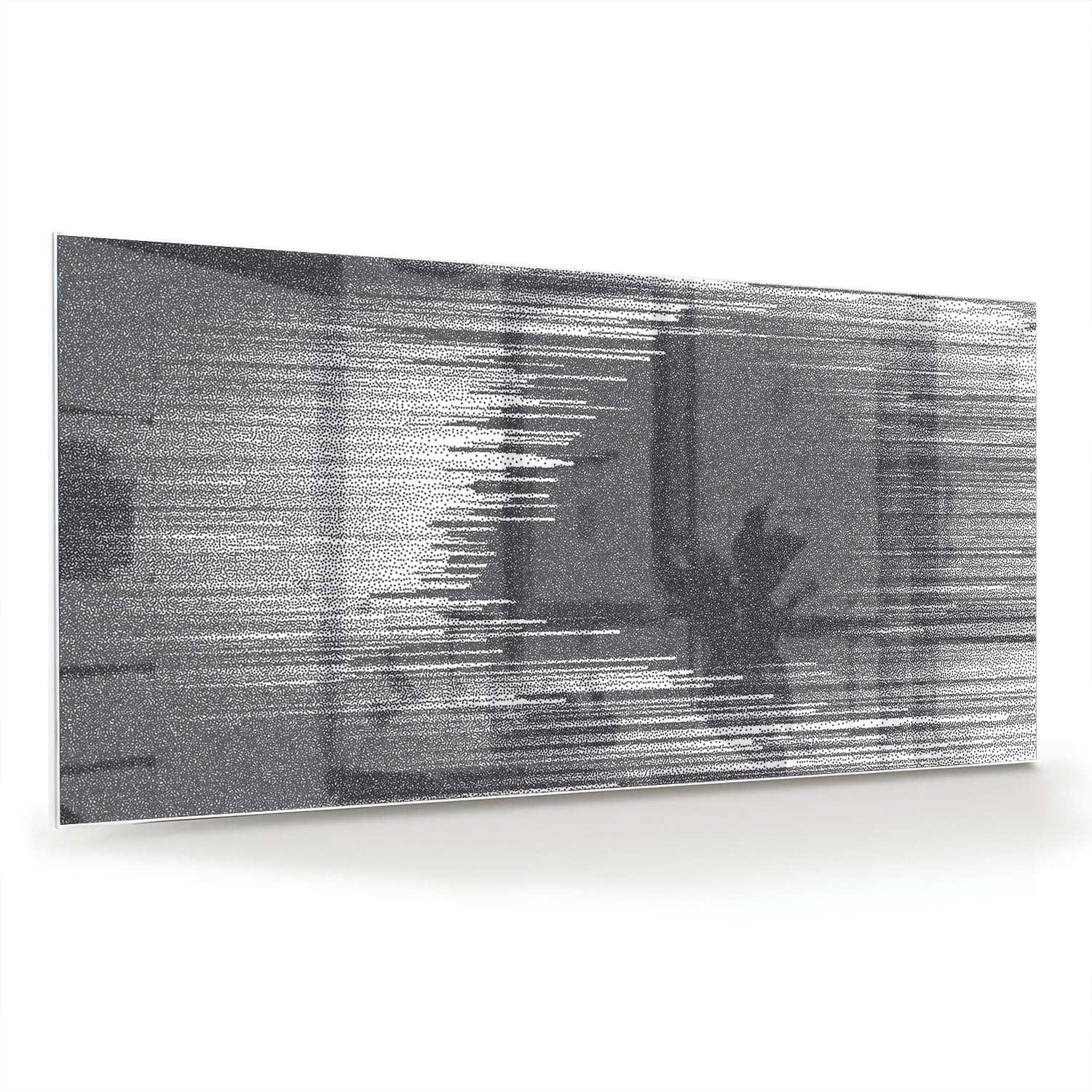 Abstract glazen schilderij in zwart-wit aan de muur met planten