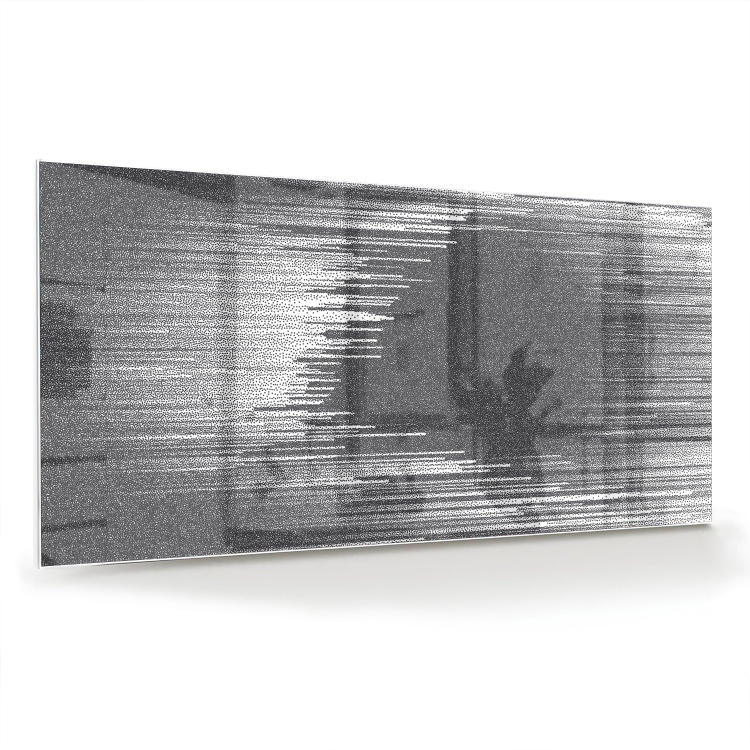 Abstract glazen schilderij in zwart-wit aan de muur met planten