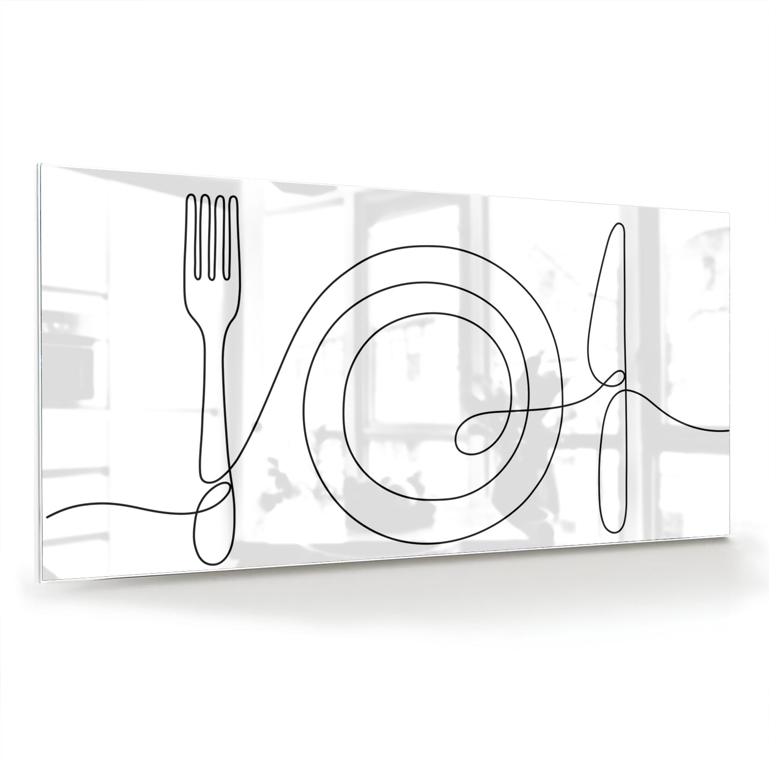 Minimalistisch glazen schilderij met een fork en mes ontwerp