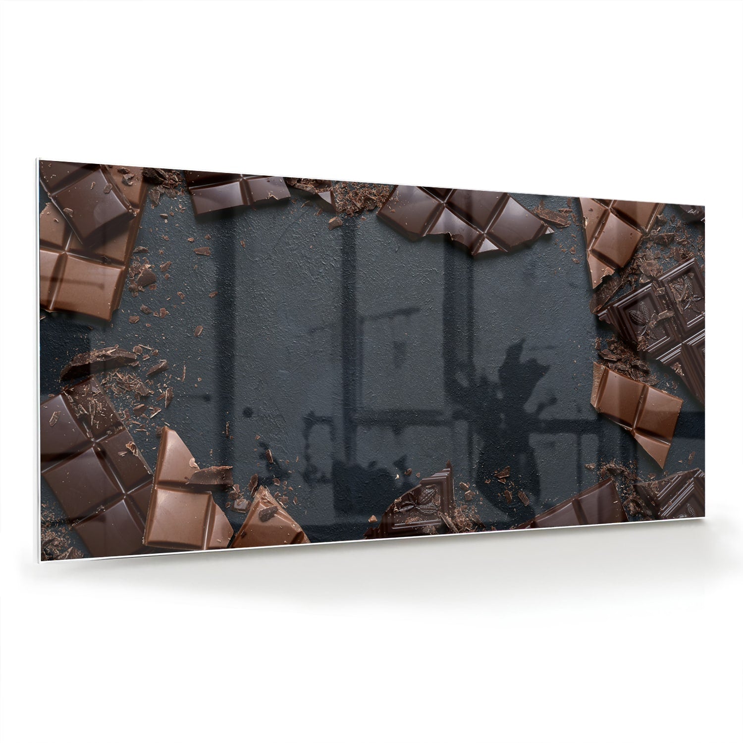 Glazen schilderij met chocolade in een moderne woonkamer