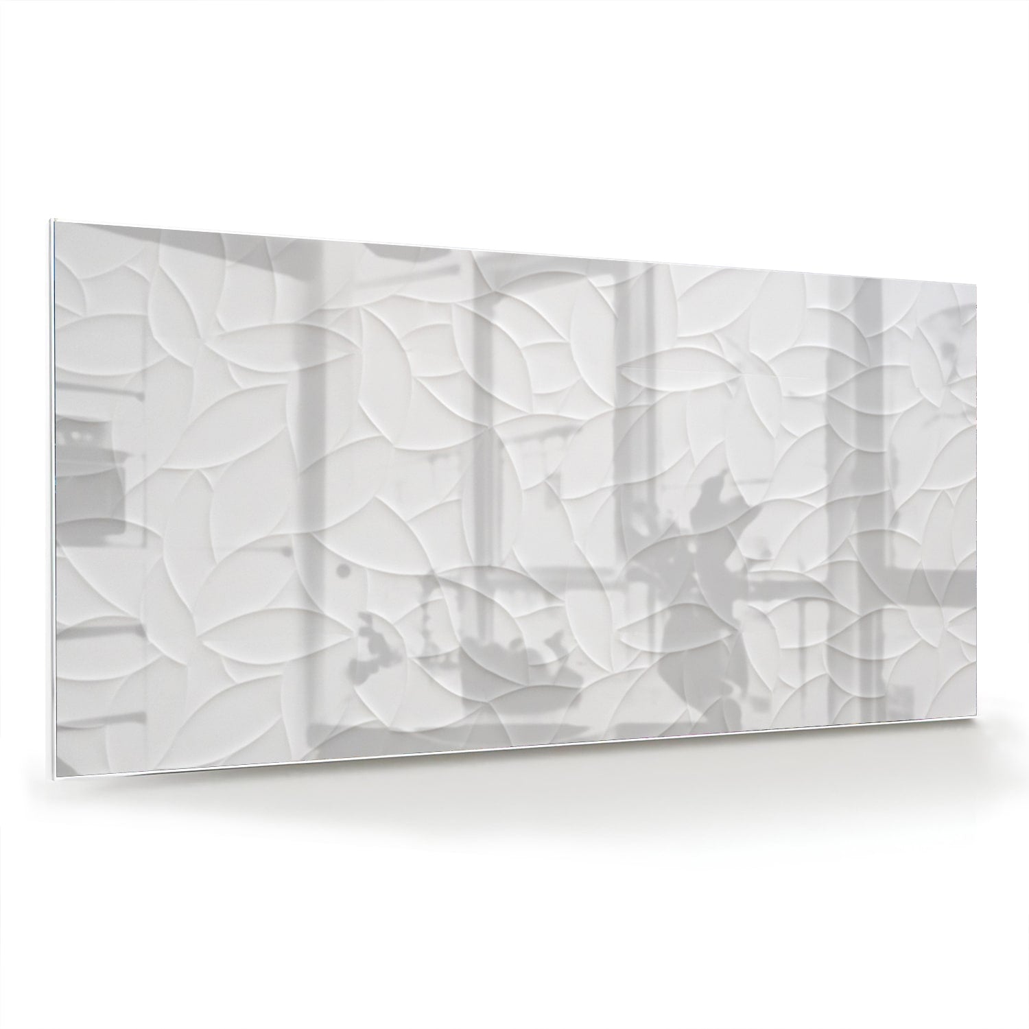 Glazen schilderij met textuur in wit, perfect voor moderne interieurs.