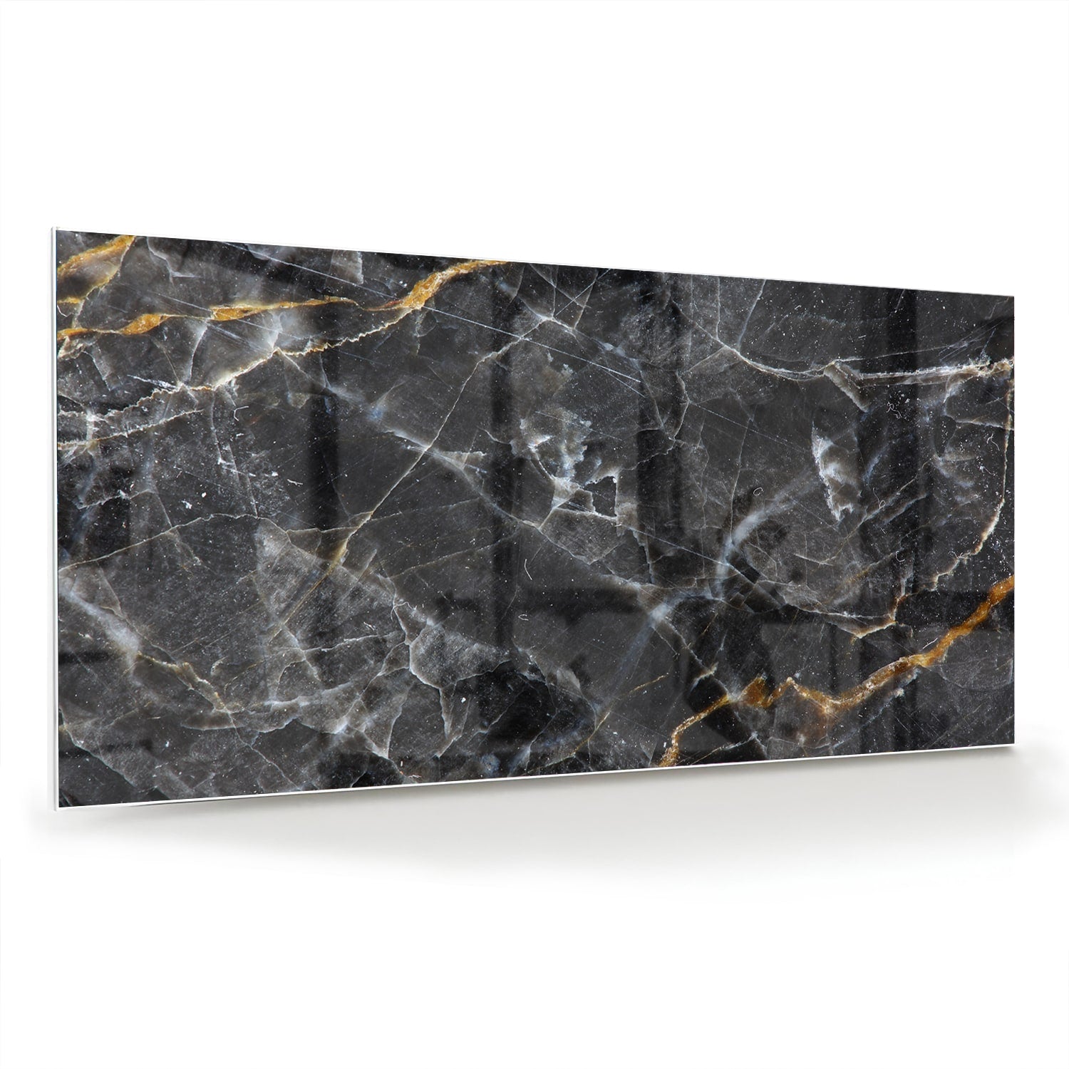 Elegant glazen schilderij met marmerpatroon in zwart en goud