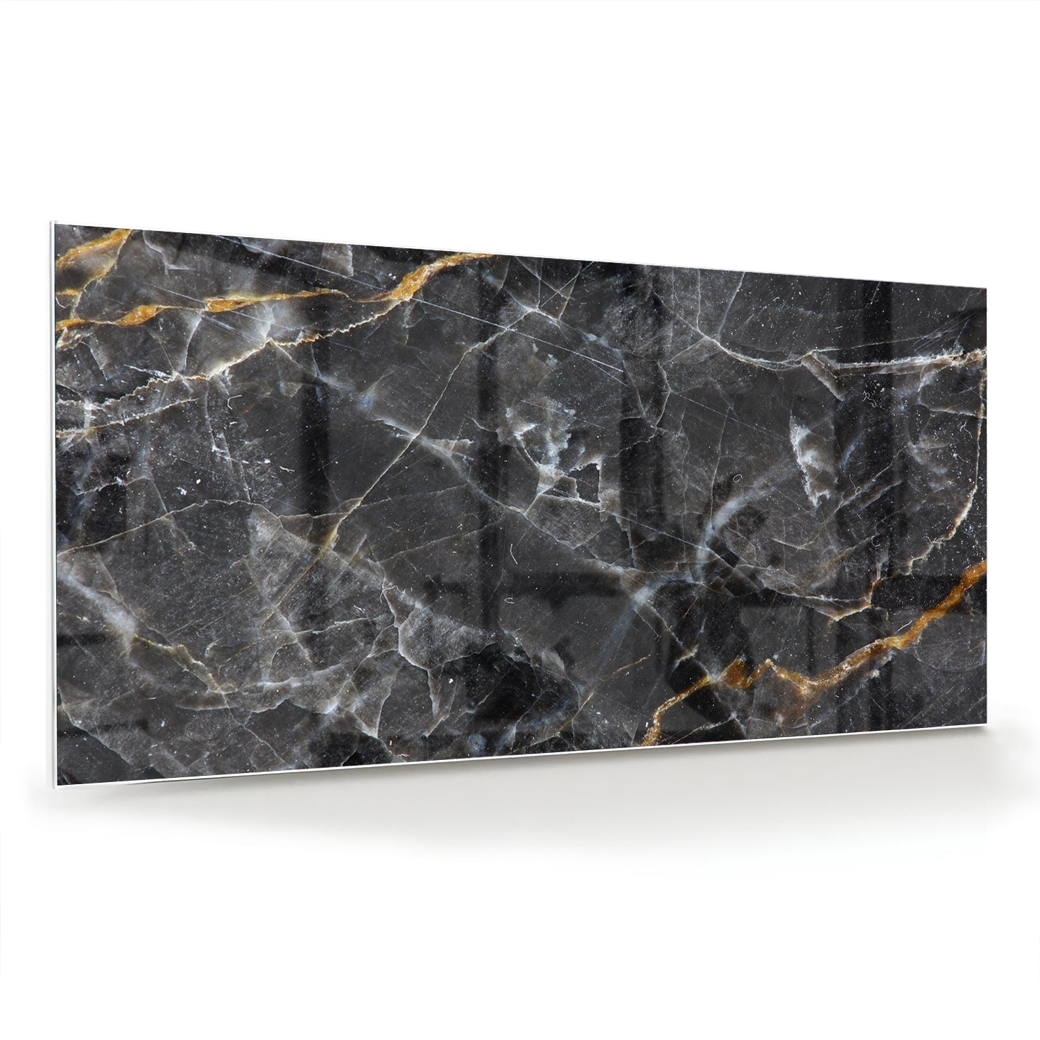 Elegant glazen schilderij met marmerpatroon in zwart en goud