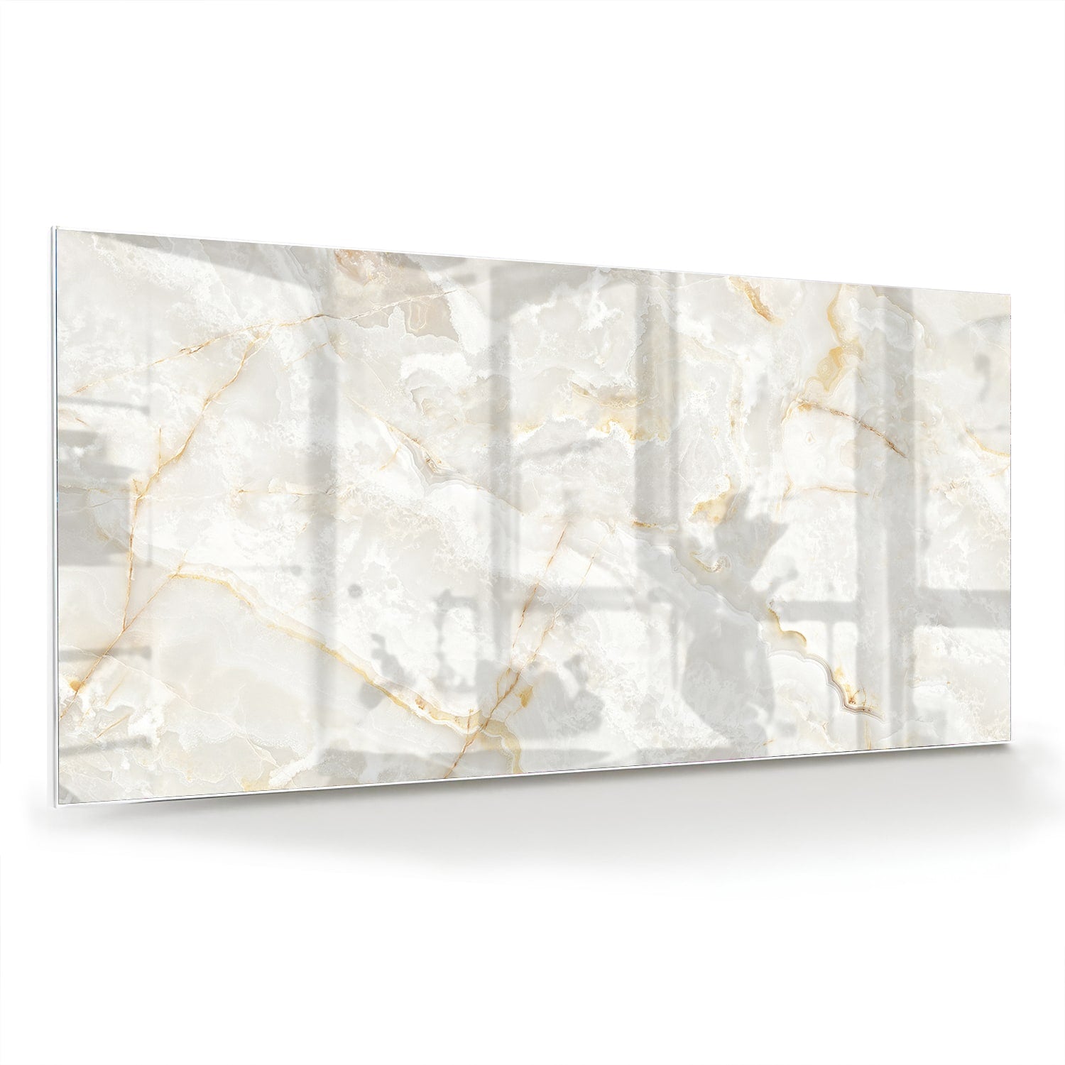 Elegant glazen schilderij met grijs marmer en gouden aders in moderne woonkamer