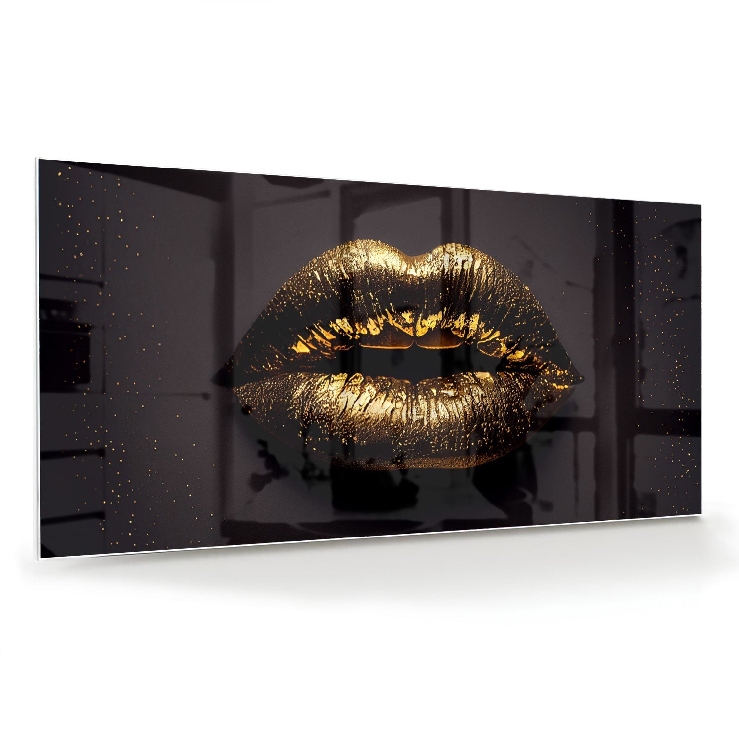 Glazen schilderij met gouden lippen, elegant voor in de woonkamer.