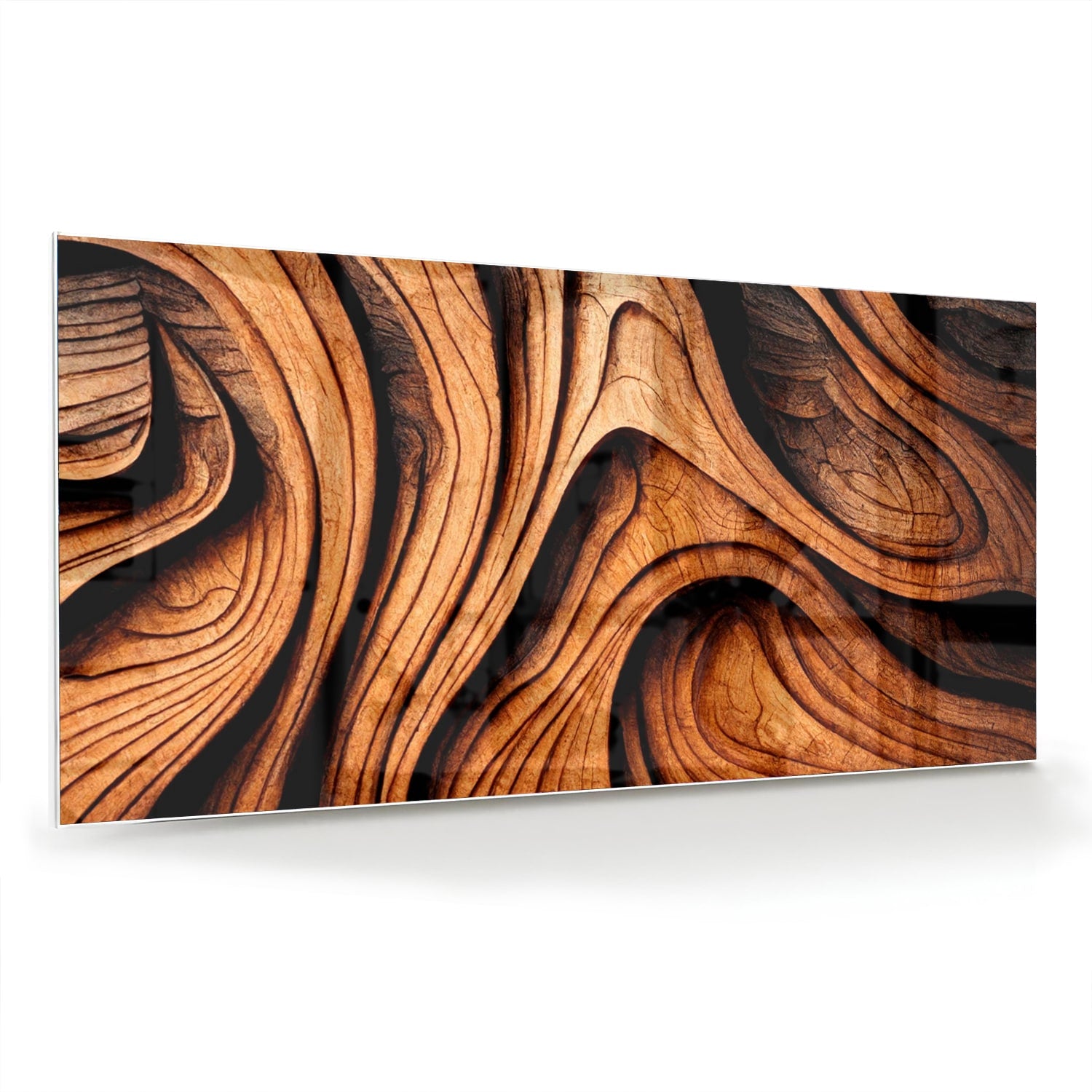 Glas schilderij met houtstrukturen in warme tinten, perfect voor wanddecoratie.
