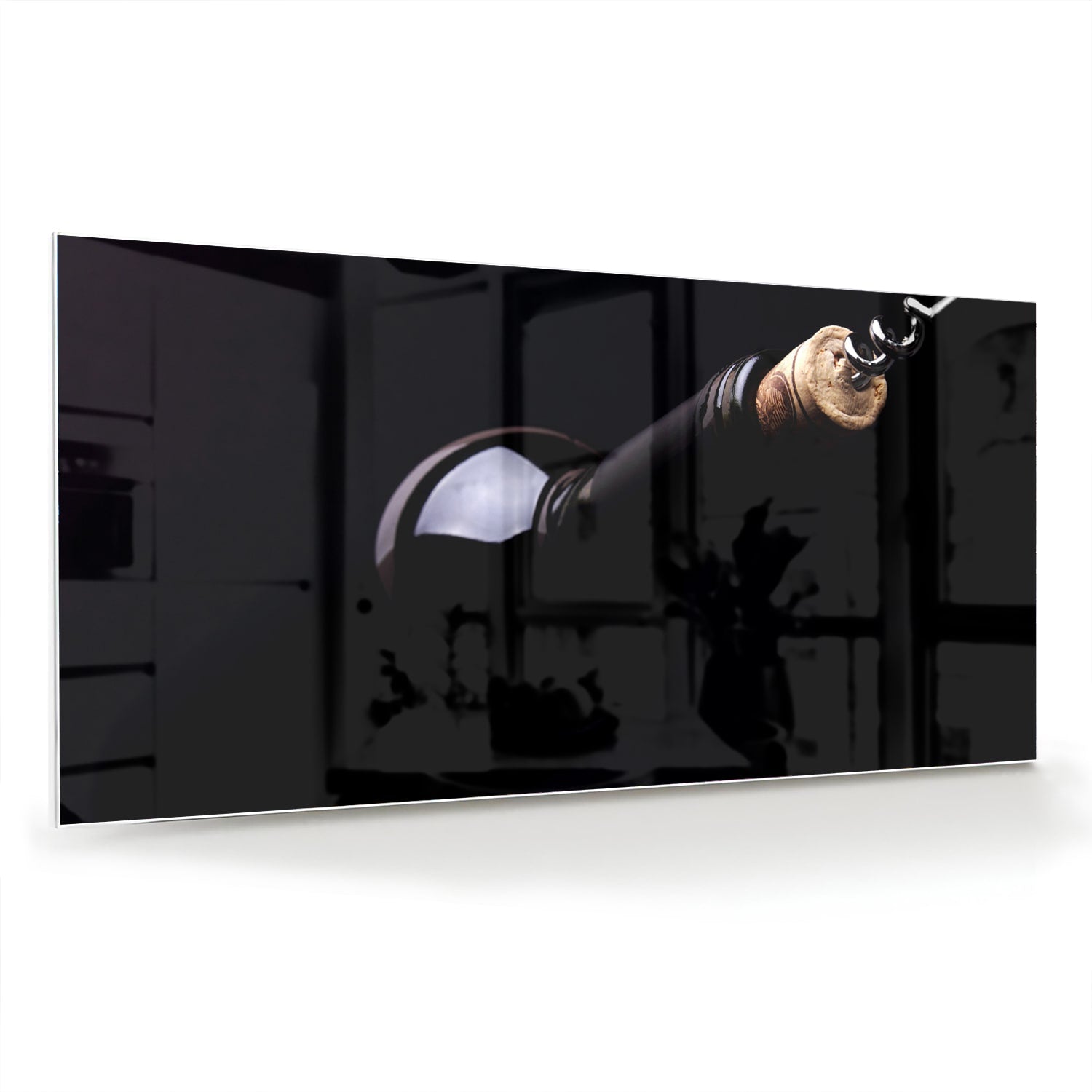 Glazen schilderij met handvat in een modern interieur.