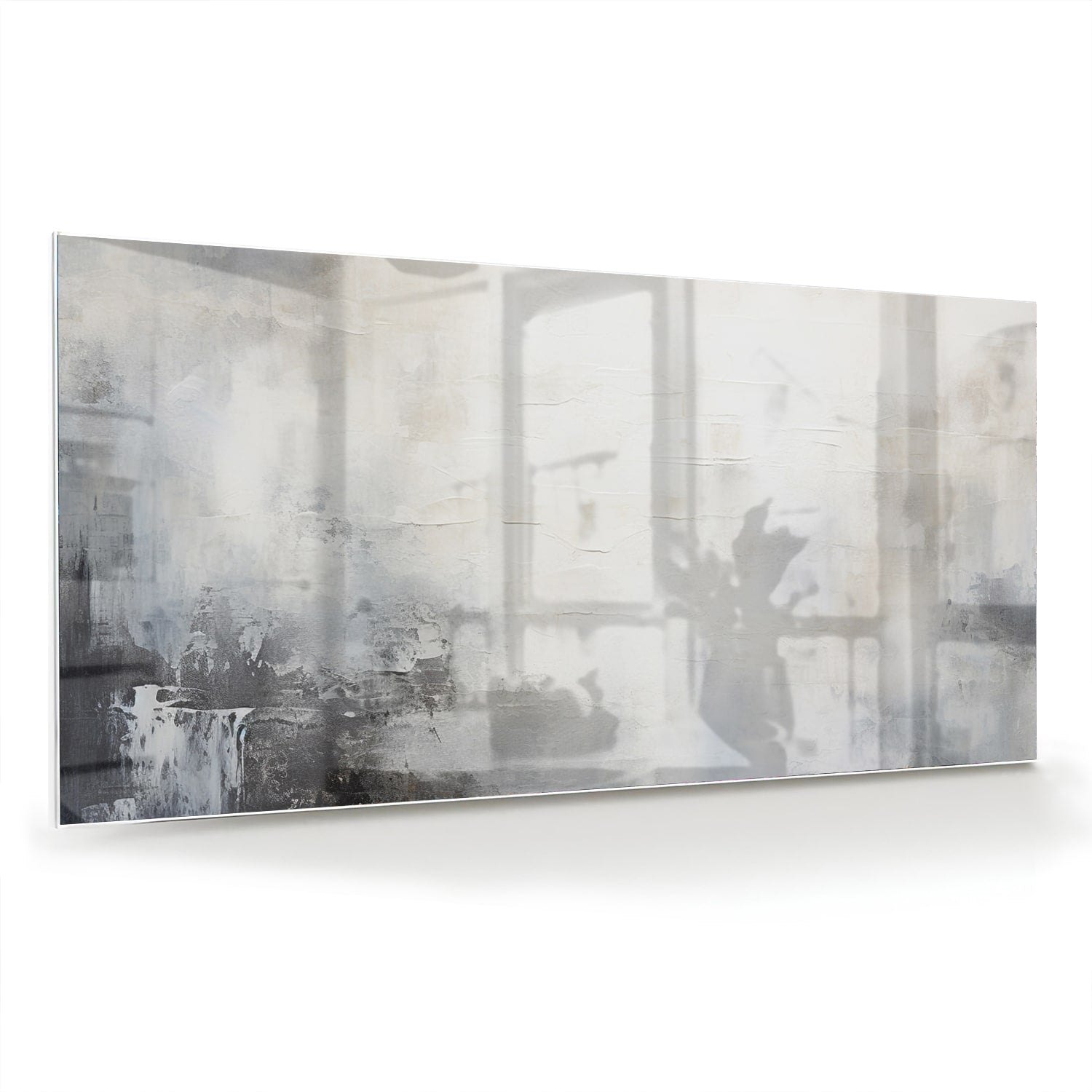 Abstract glazen schilderij met zachte kleuren aan de muur in een moderne woonkamer