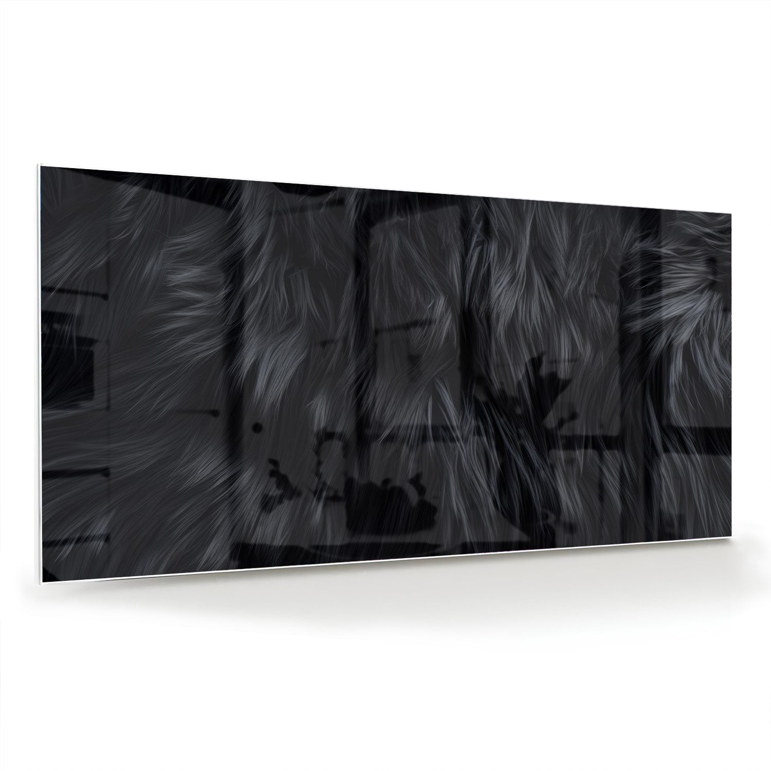 Zwart glazen schilderij met abstracte patronen aan de muur