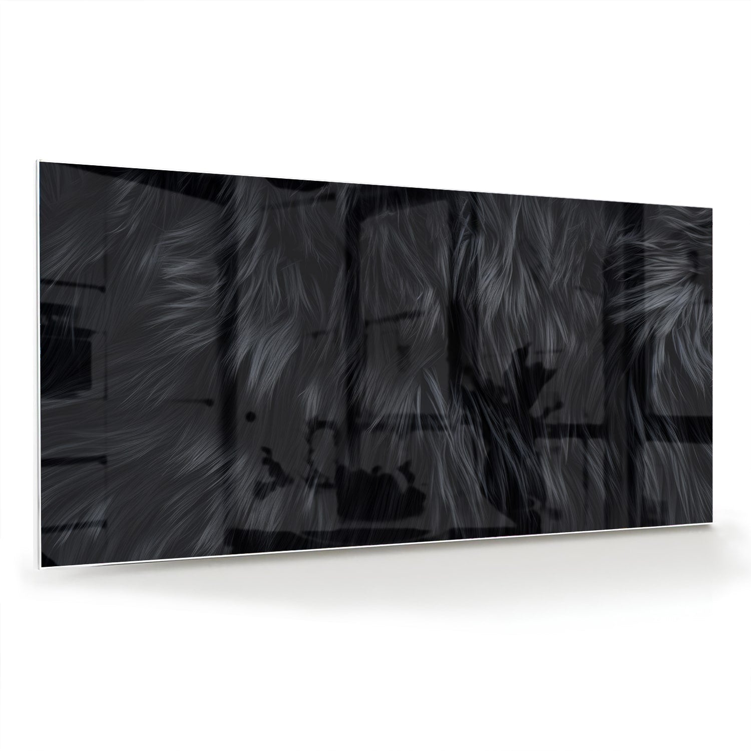 Zwart glazen schilderij met abstracte patronen aan de muur
