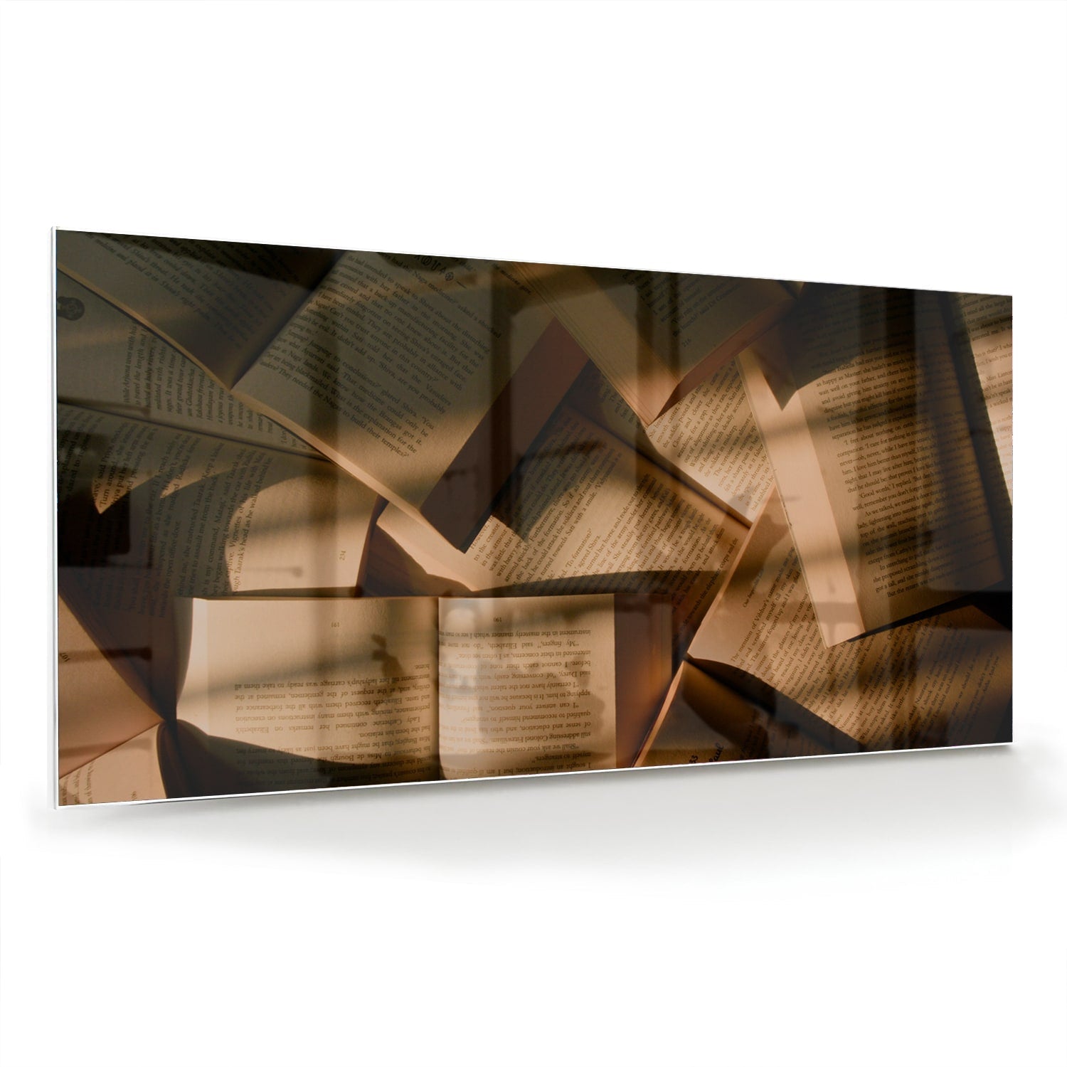 Glazen schilderij met abstracte vormen in moderne woonkamer