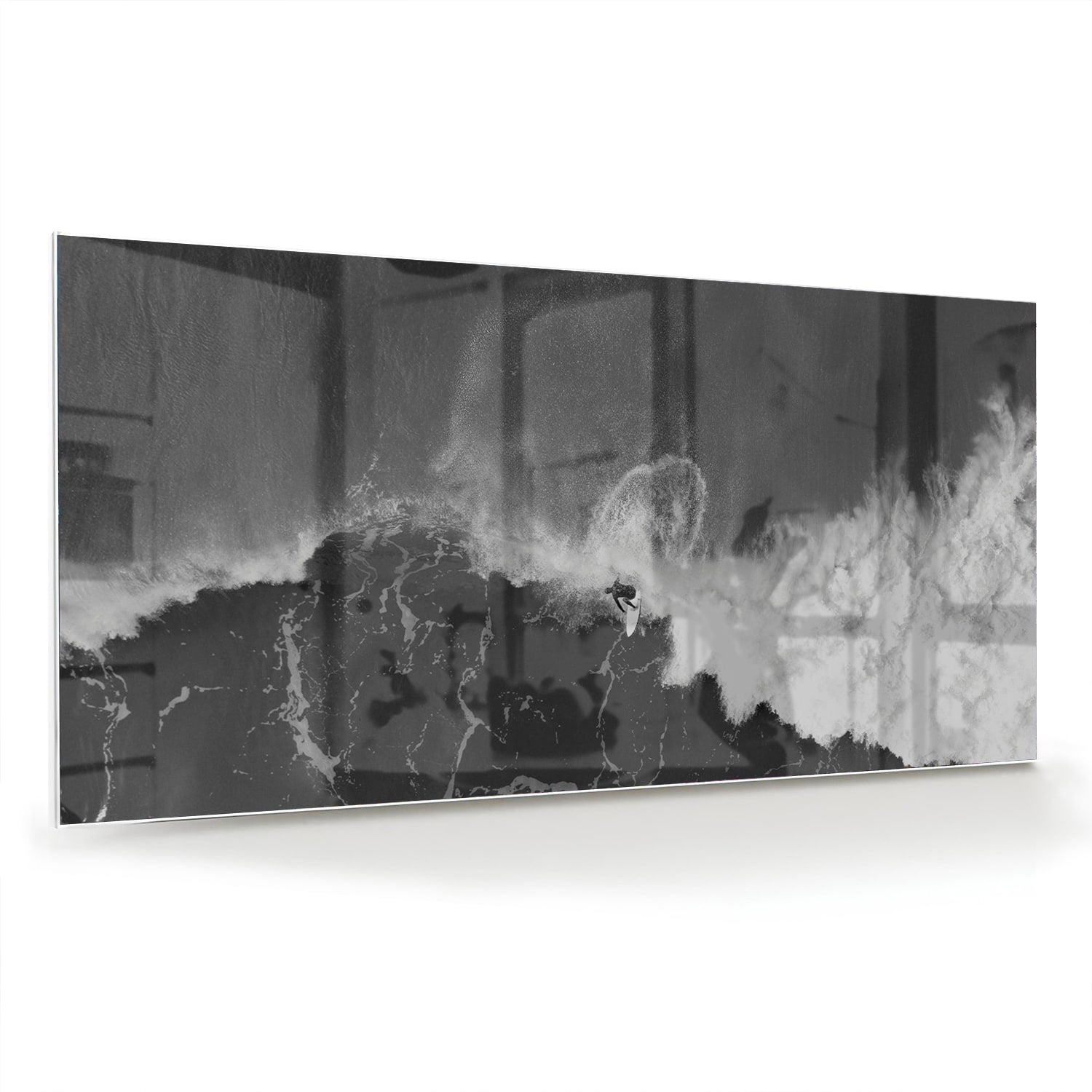 Abstract glazen schilderij in zwart-wit, perfect voor moderne interieurs.