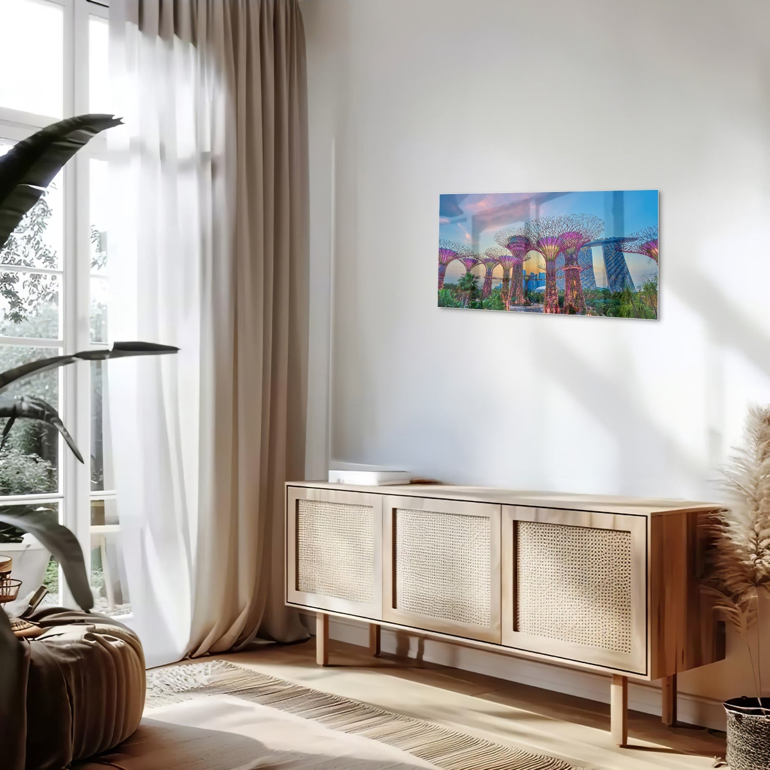 Glazen schilderij van de Boom van het Leven in Singapore met kleurrijke details