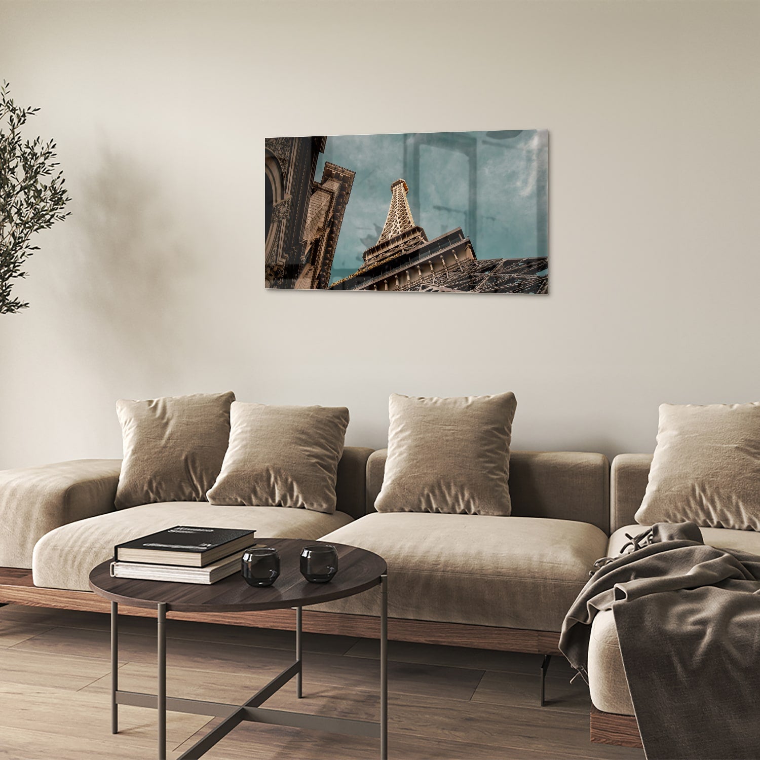 Glas schilderij van de Eiffeltoren met een luxe uitstraling
