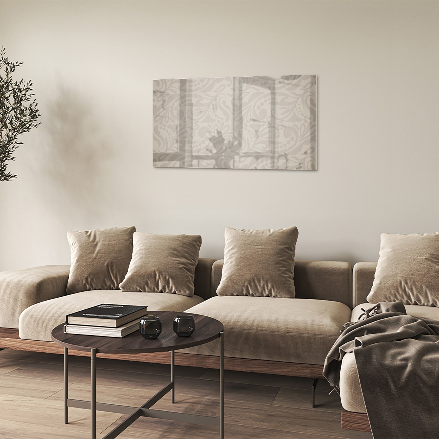 Elegante glazen schilderij met subtiel patroon aan de wand