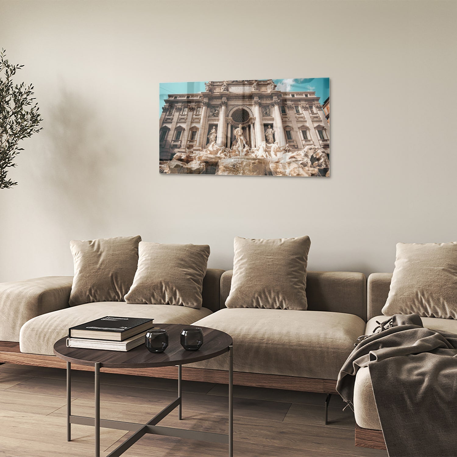 Glazen schilderij van de Trevi-fontein in Rome, prachtig weergegeven.