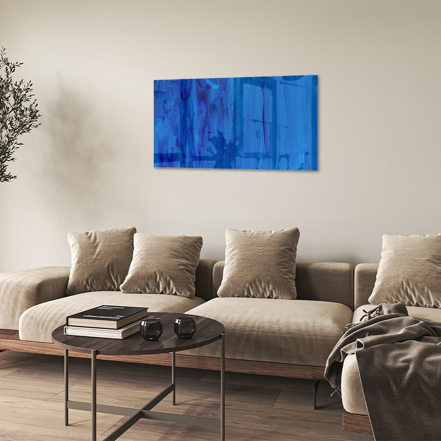 Abstract glazen schilderij in blauw, perfect voor moderne inrichting