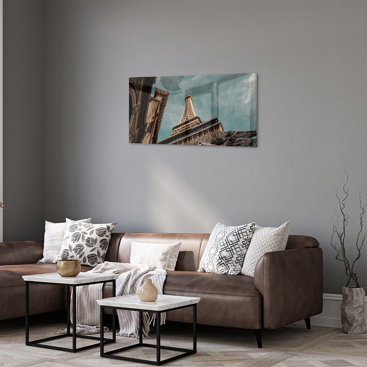 Glas schilderij van de Eiffeltoren met een luxe uitstraling