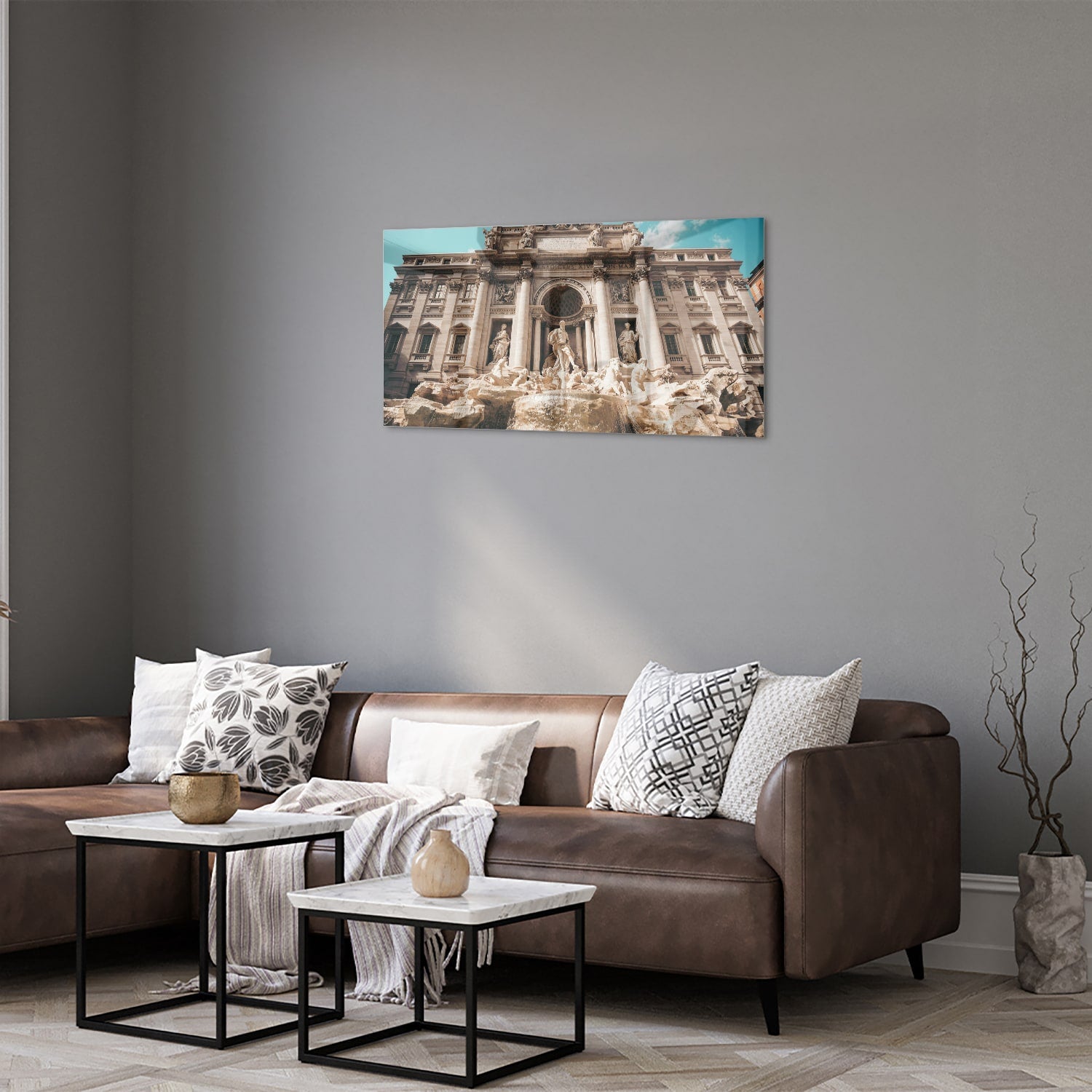 Glazen schilderij van de Trevi-fontein in Rome, prachtig weergegeven.