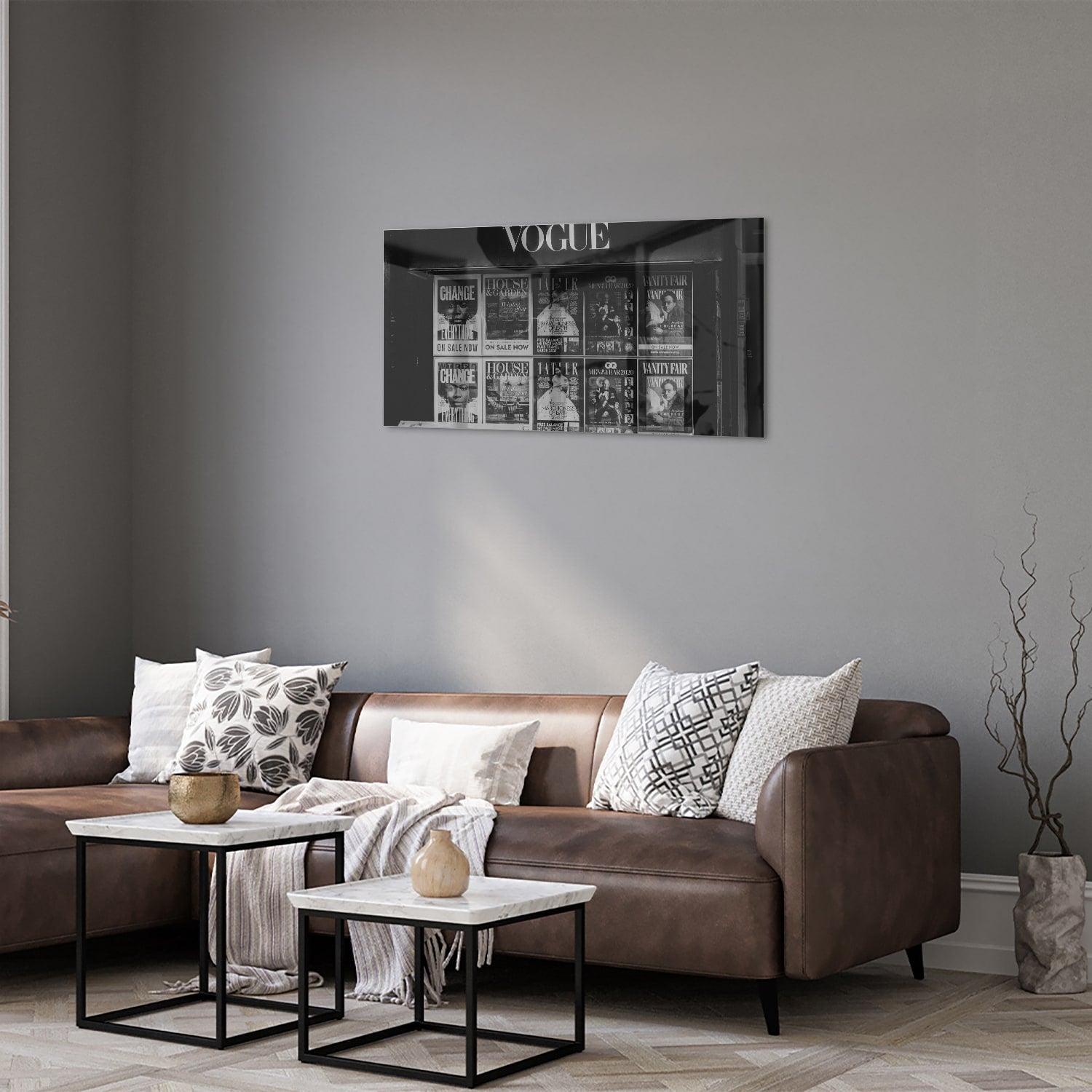 Glazen schilderij van Vogue met modecovers in modern interieur