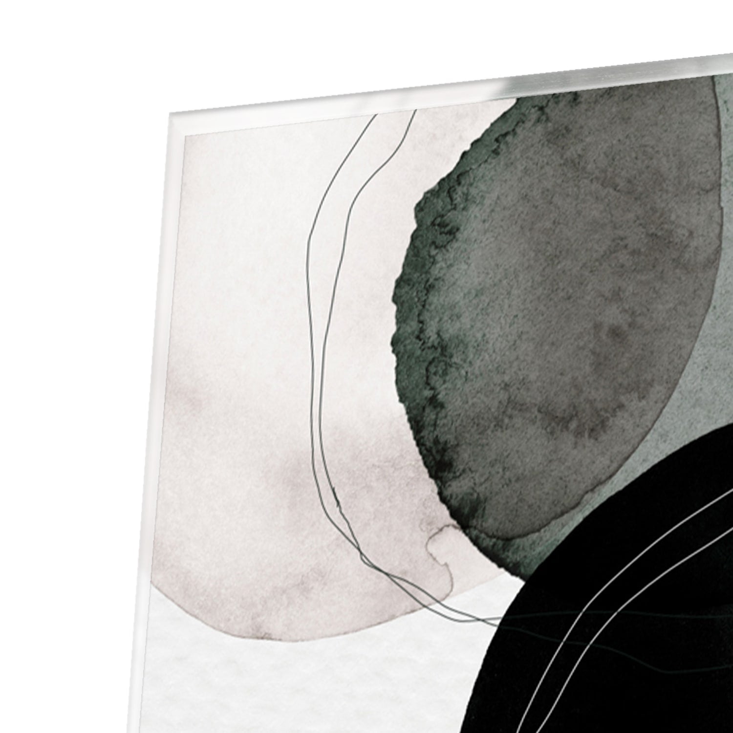 Abstract glas schilderij met groene en zwarte vormen