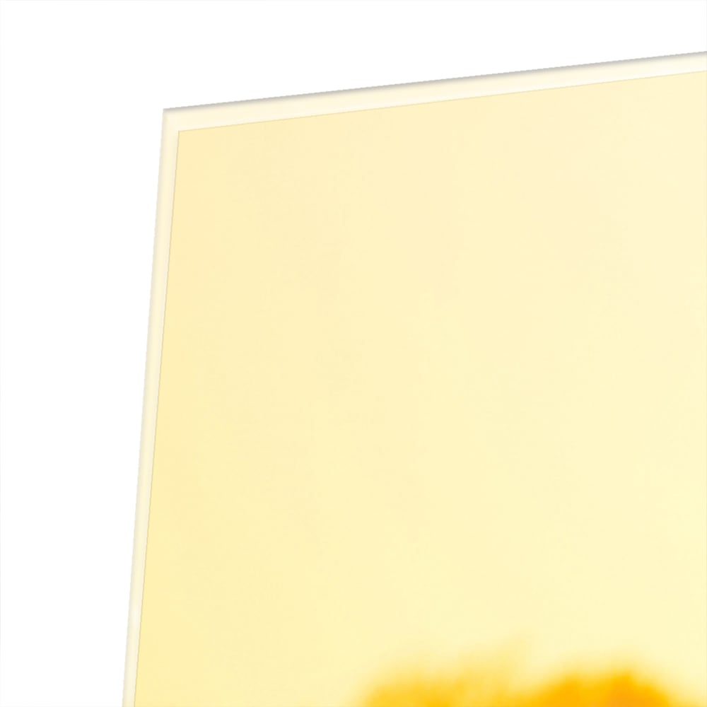 Glazen schilderij van een hert in de opkomende zon boven een veld