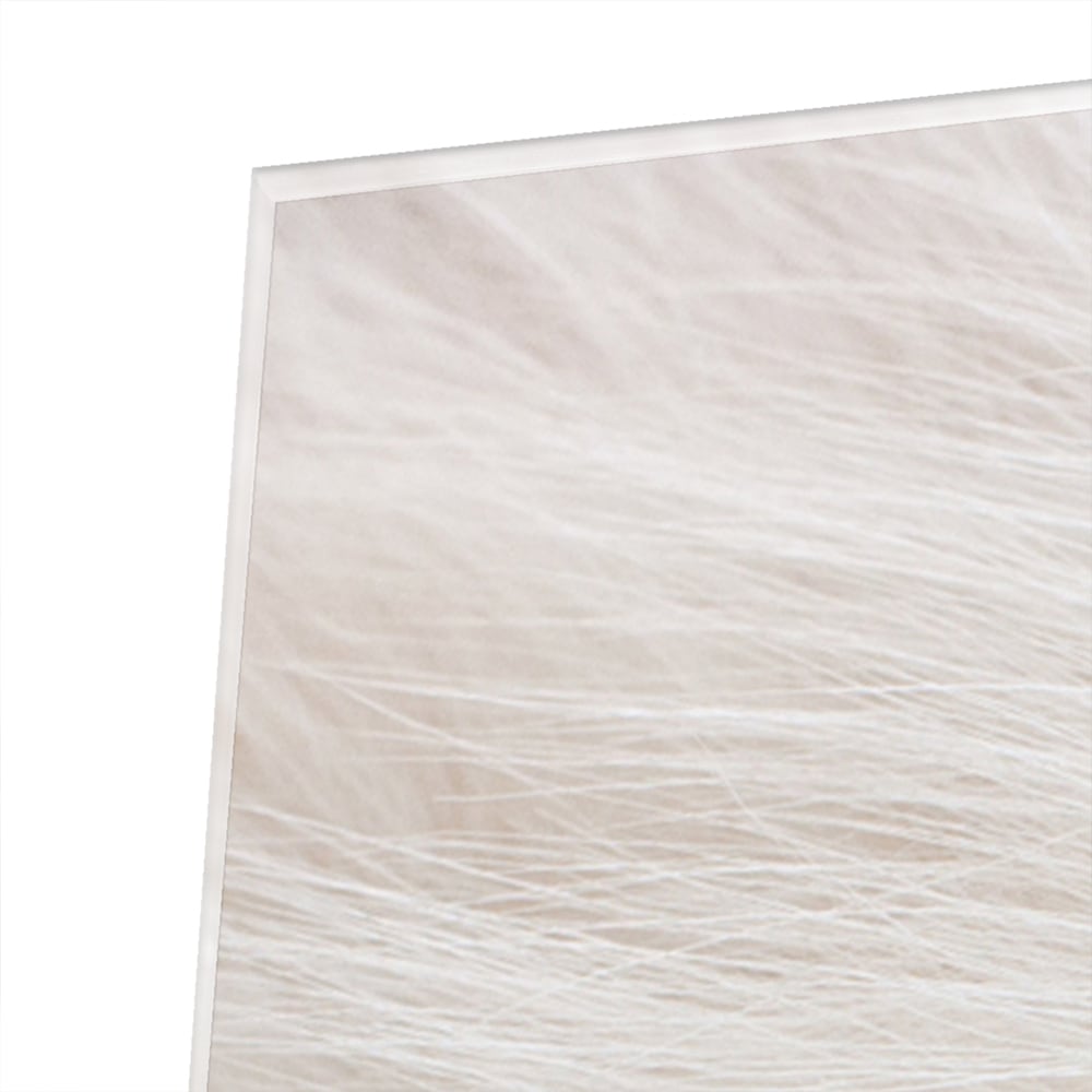 Minimalistisch glazen schilderij met een subtiel natuurthema aan de muur.