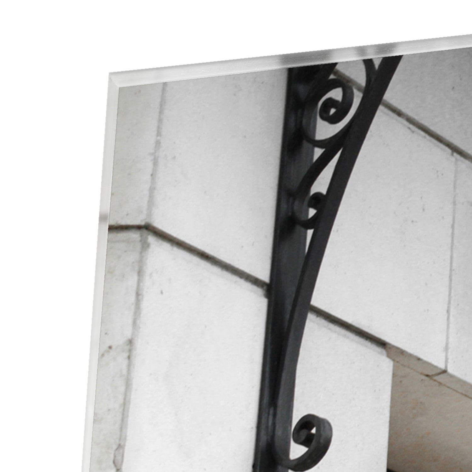 Glazen schilderij van luxe boetiek in zwart-wit, perfecte wanddecoratie.