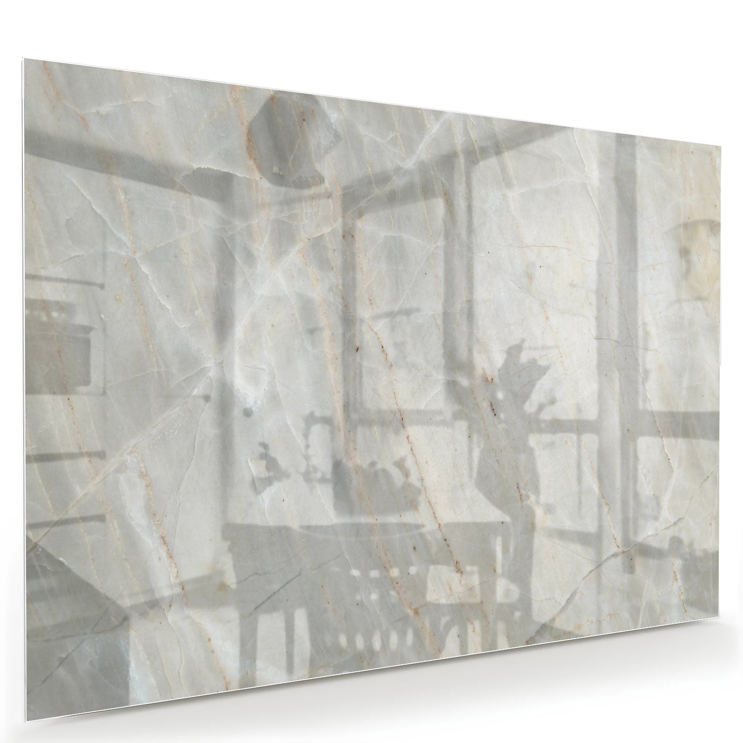 Glazen schilderij met abstracte marmeren figuren, perfect voor interieurdecoratie.