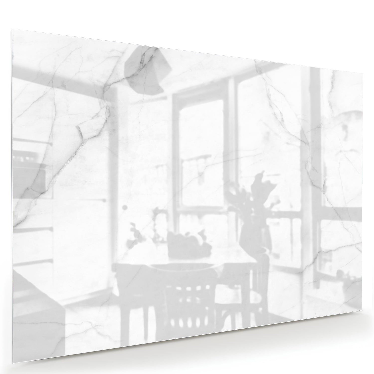 Minimalistisch glazen schilderij met marmerstructuren in moderne woonkamer