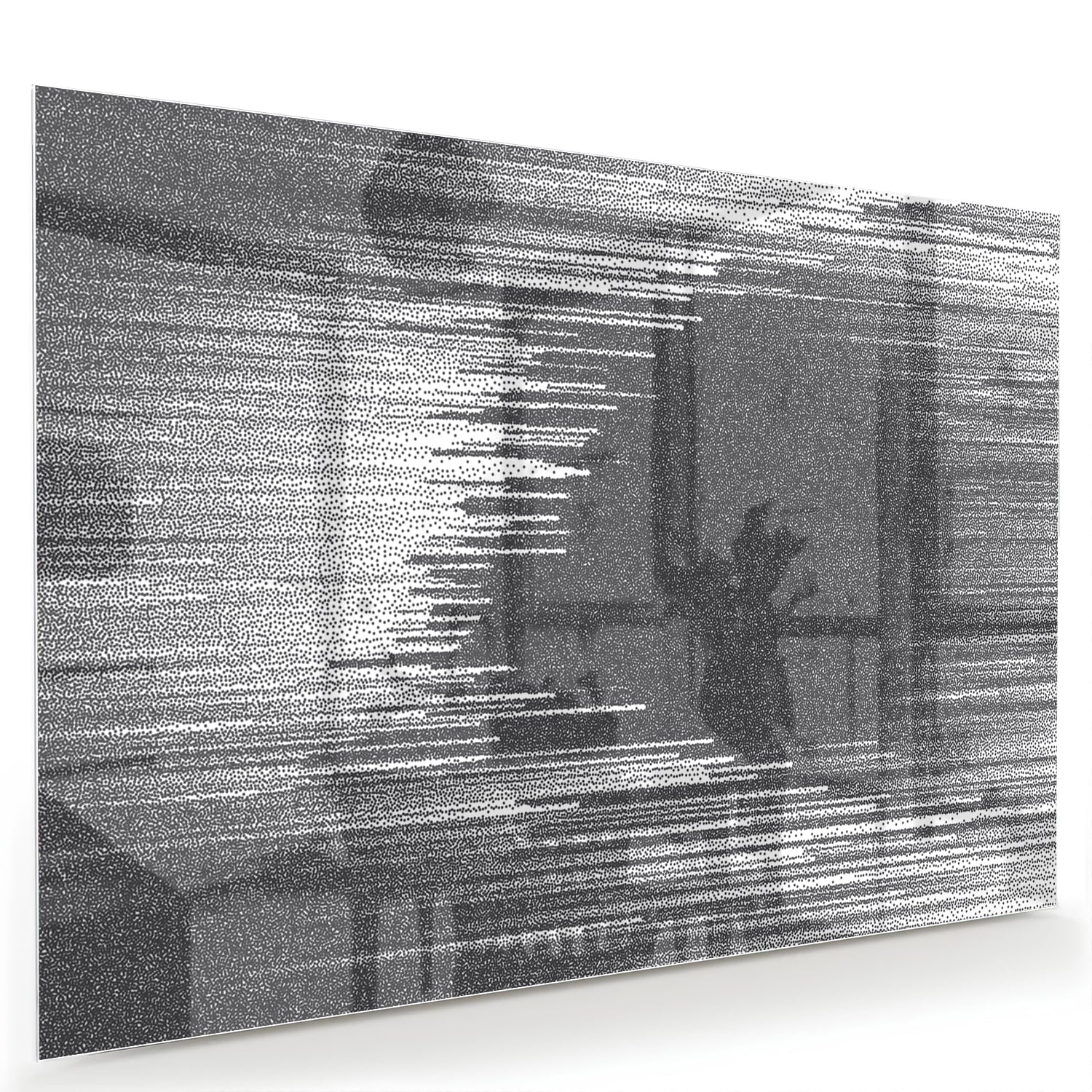 Abstract glazen schilderij in zwart-wit aan de muur met planten