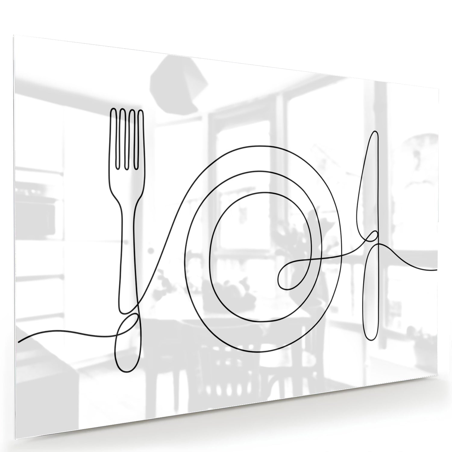 Minimalistisch glazen schilderij met een fork en mes ontwerp