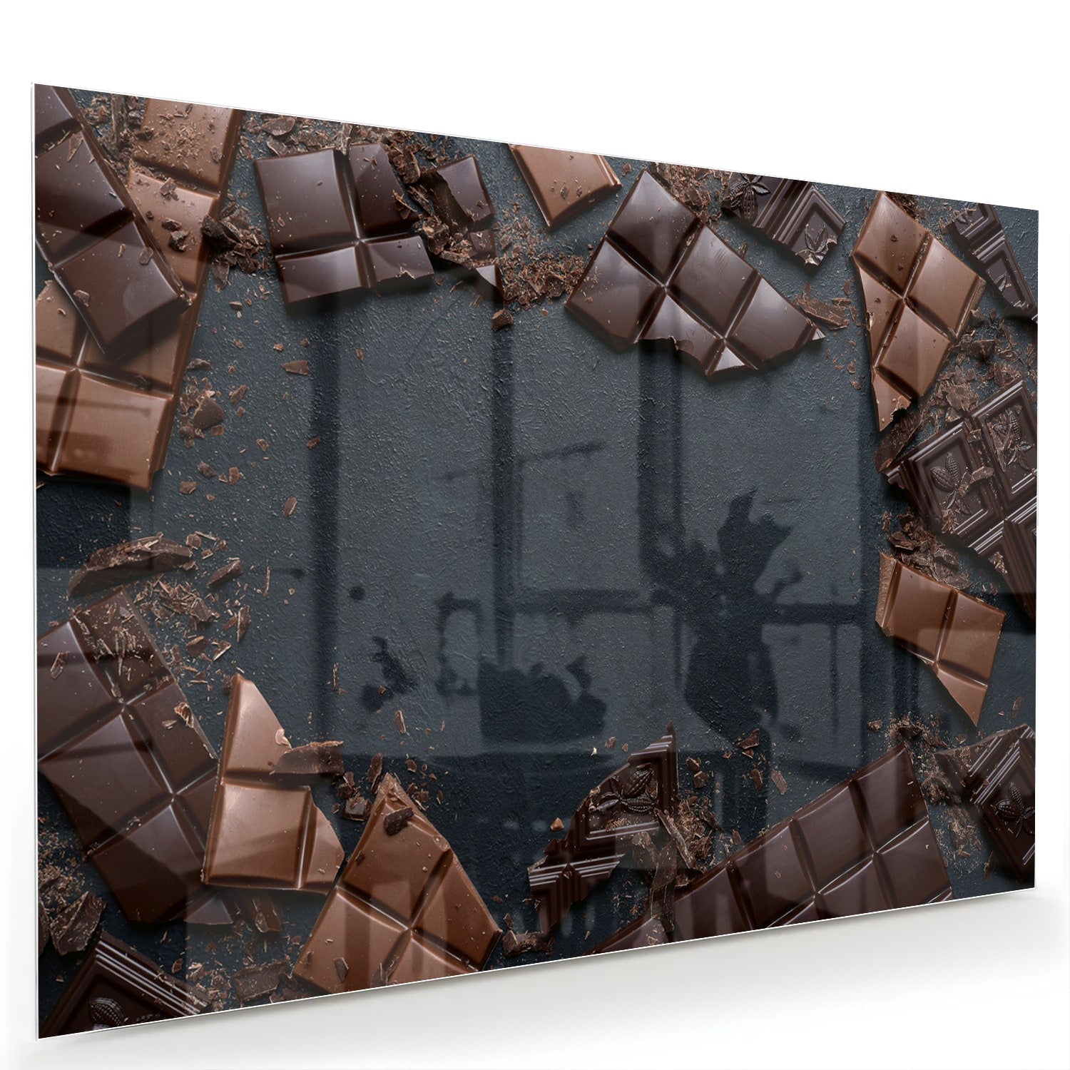 Glazen schilderij met chocolade in een moderne woonkamer