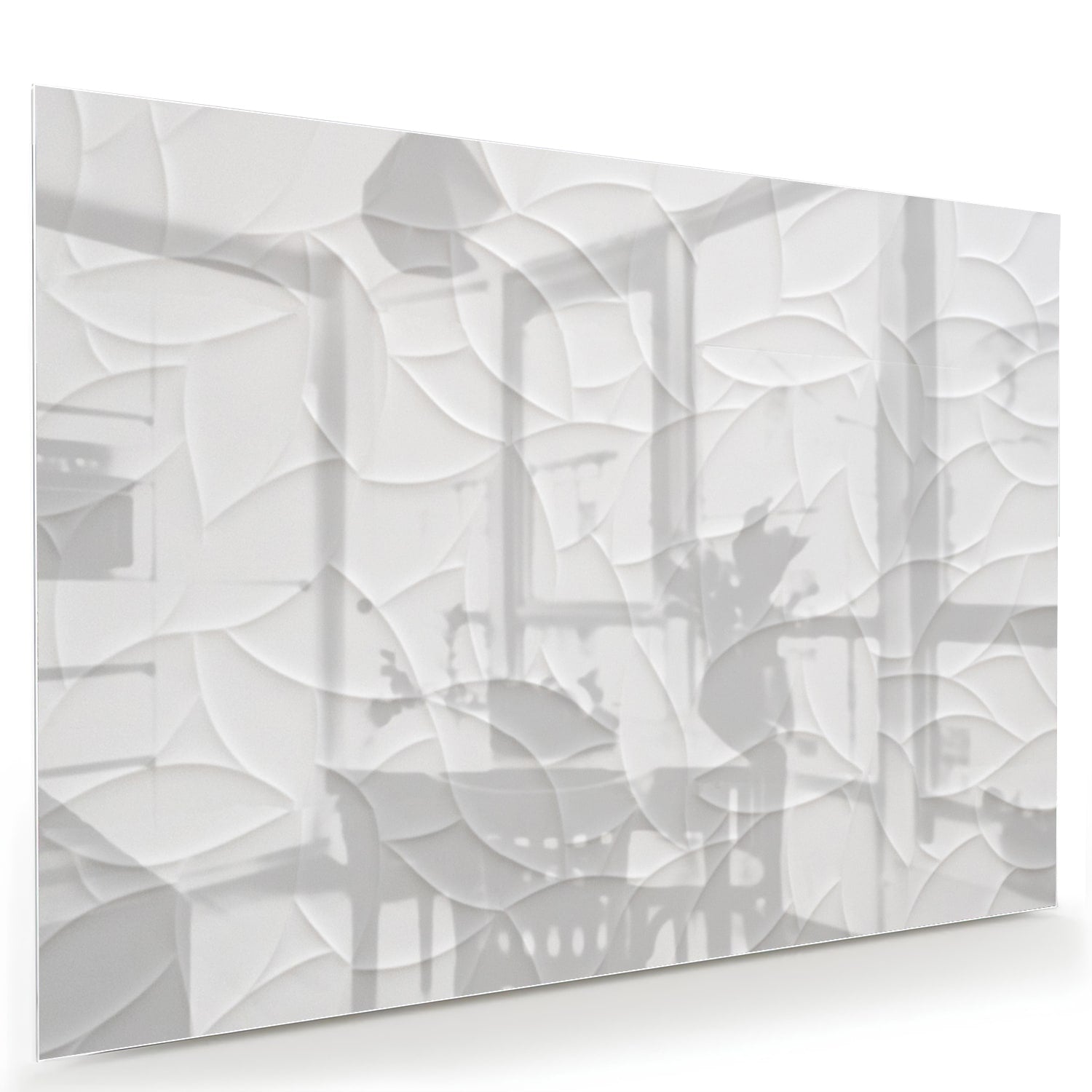 Glazen schilderij met textuur in wit, perfect voor moderne interieurs.