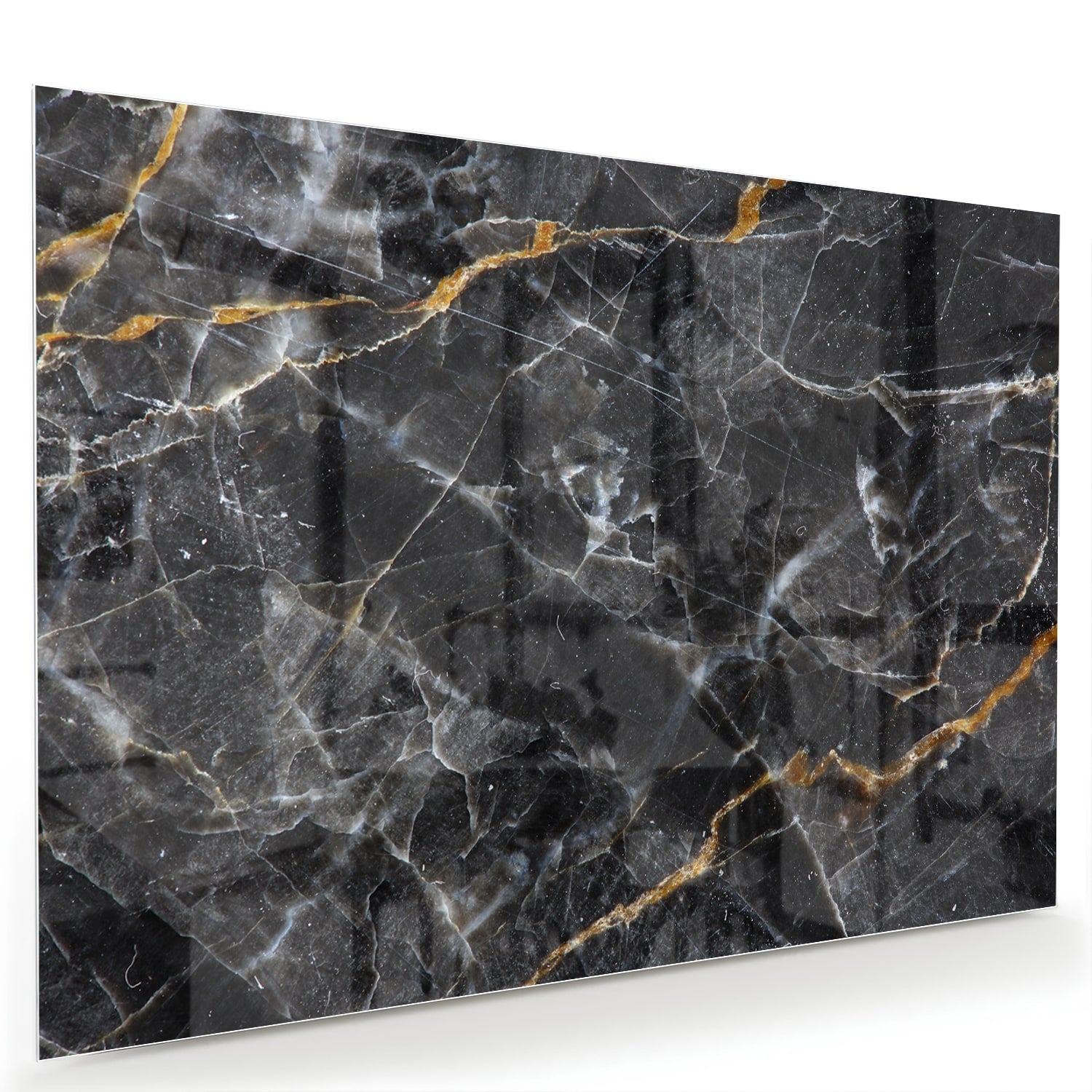 Elegant glazen schilderij met marmerpatroon in zwart en goud