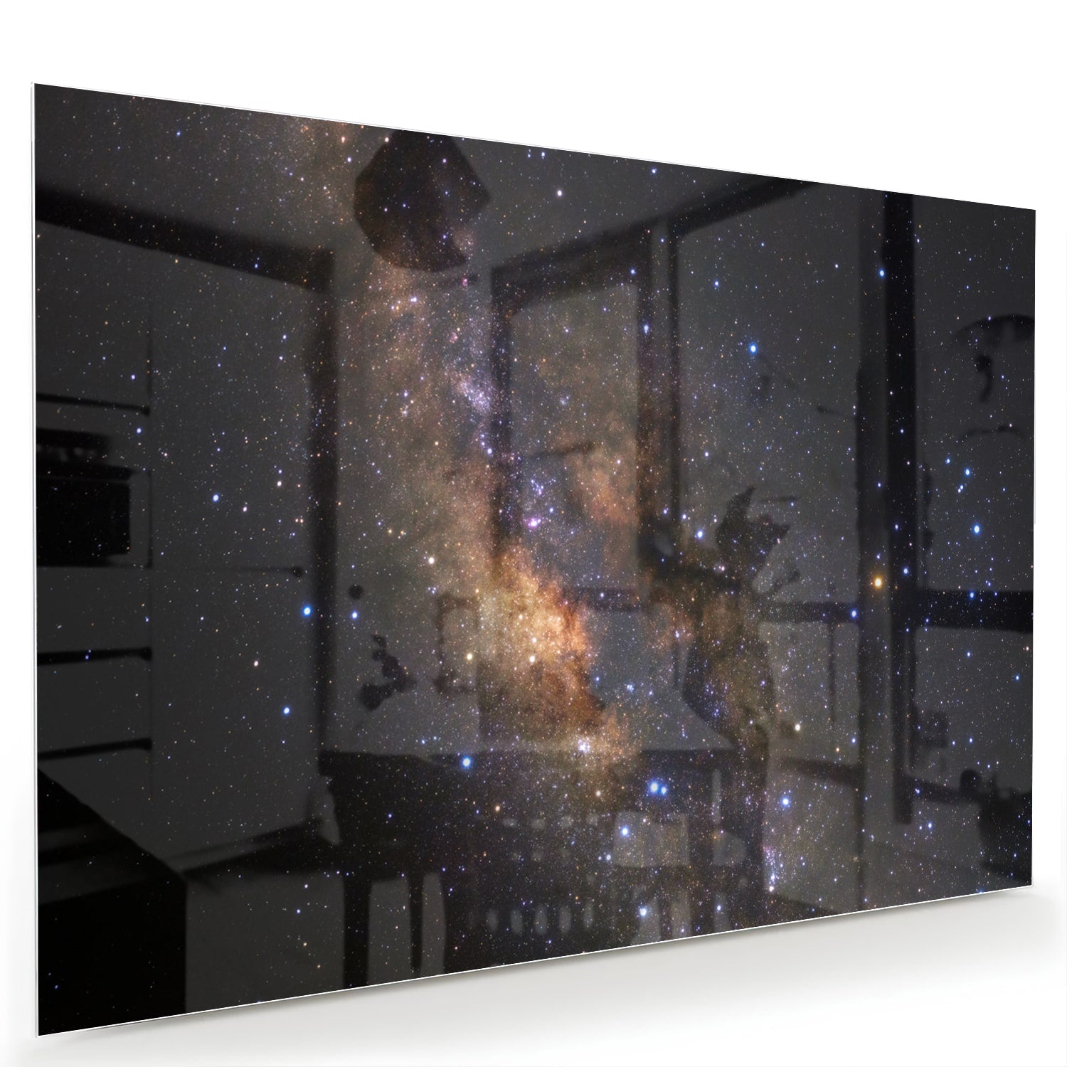 Glazen schilderij van het universum met sterren en nevels