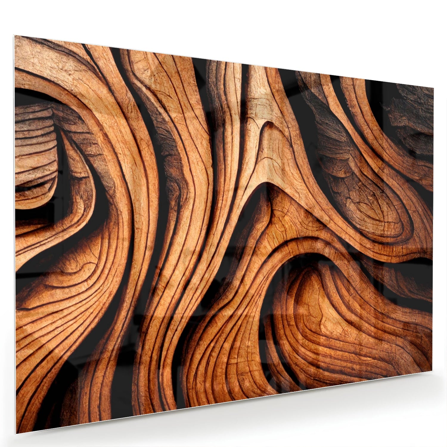 Glas schilderij met houtstrukturen in warme tinten, perfect voor wanddecoratie.