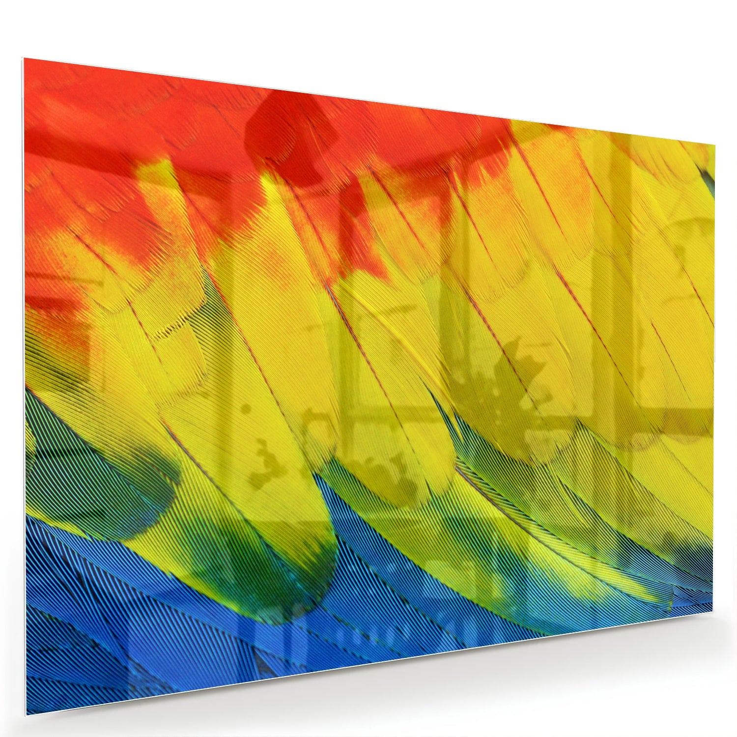 Abstract glazen schilderij met kleurrijke golven in rood, geel en blauw