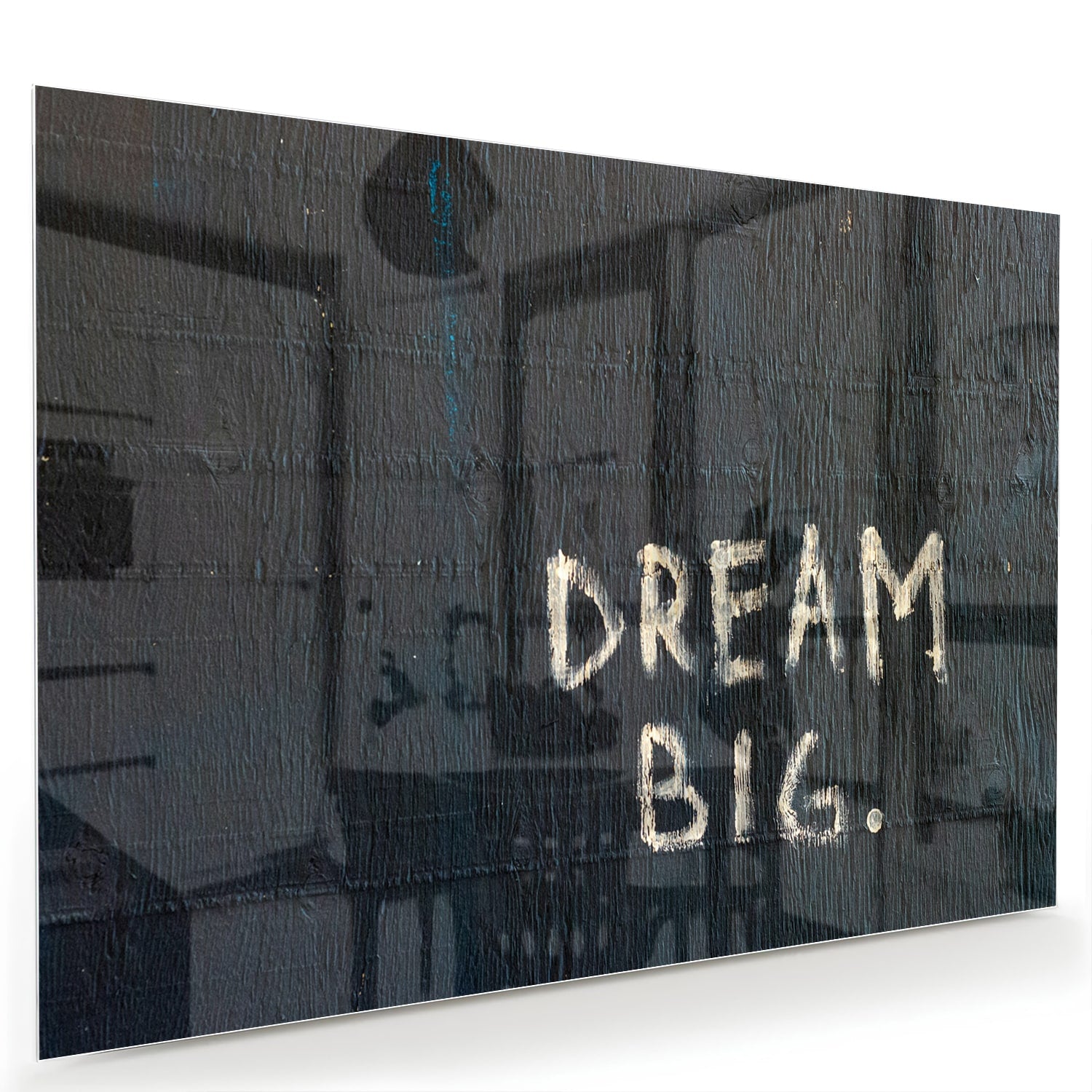 Glas schilderij met tekst 'DREAM BIG' in modern interieur