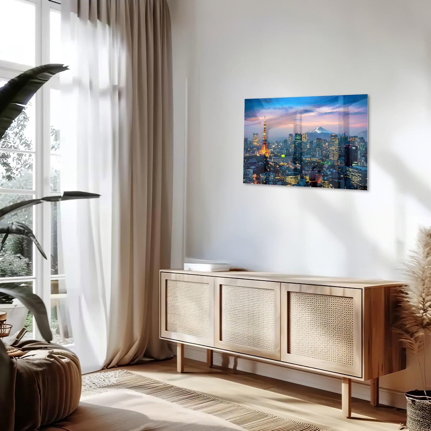 Glazen schilderij van Tokyo met de Tokyo Tower en Mount Fuji in de achtergrond