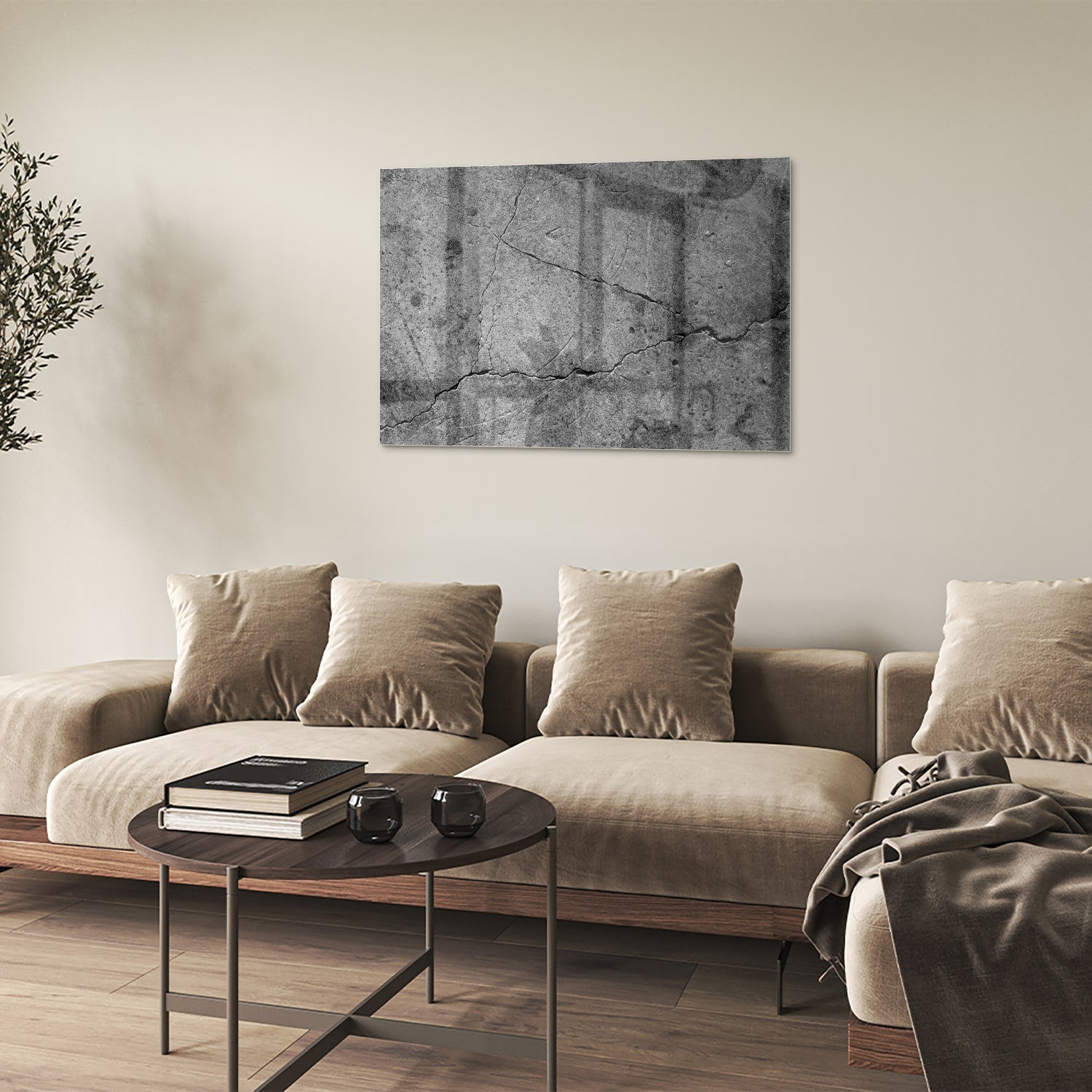Abstract glazen schilderij met unieke structuur en lijnen.