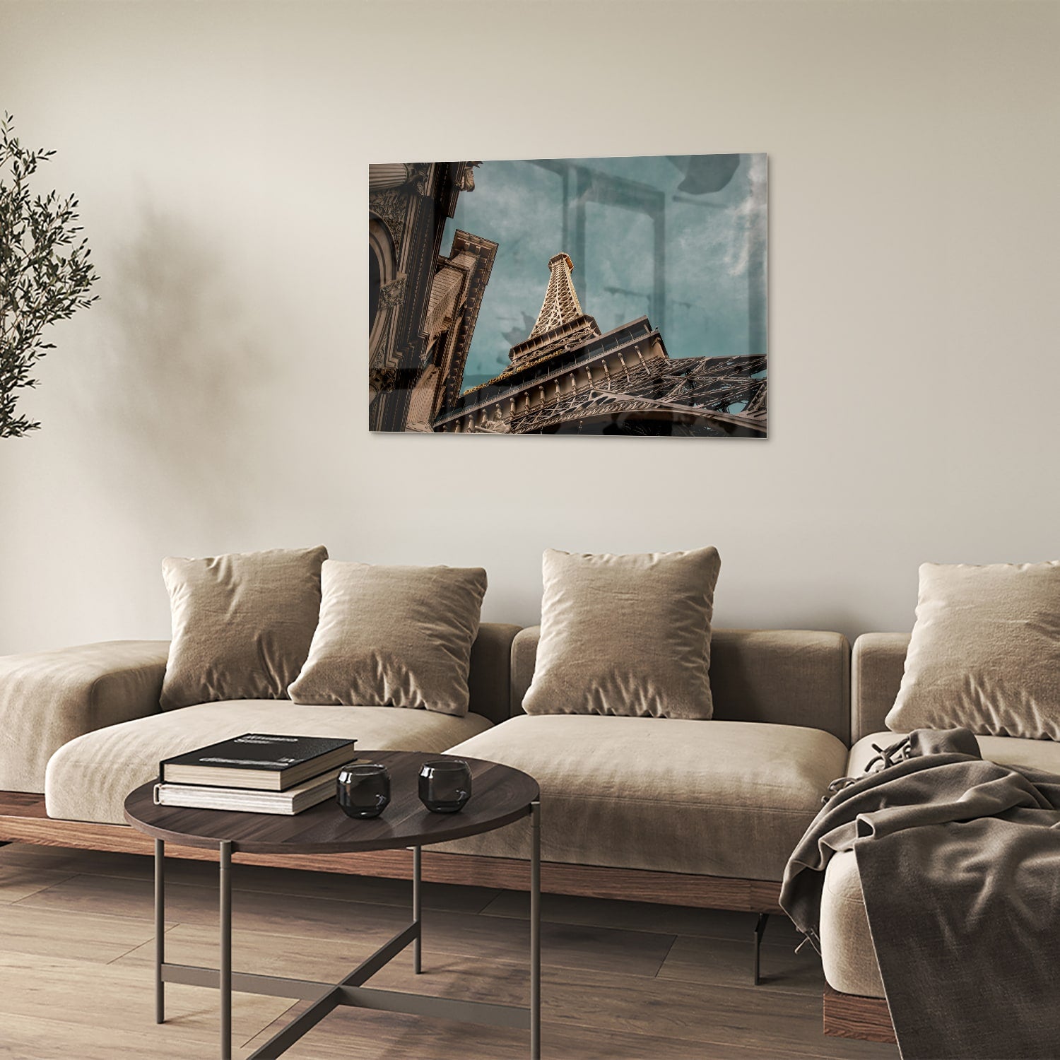 Glas schilderij van de Eiffeltoren met een luxe uitstraling